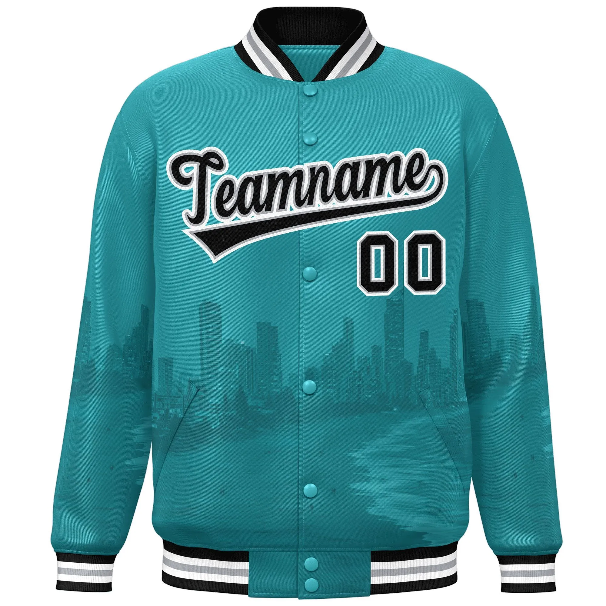 Custom Aqua Black-White Miami City Connect Track Varsity Full-Snap Jacket