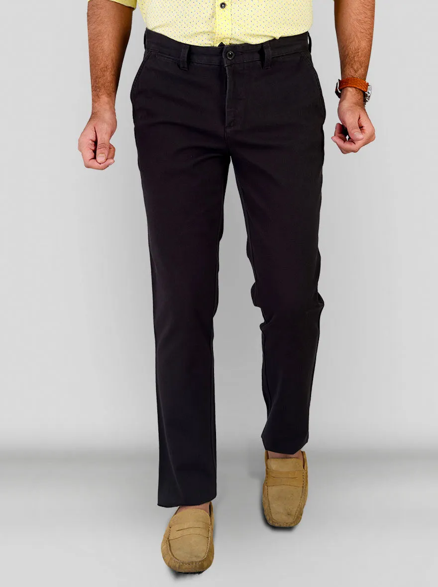 Dark Brown Self Textured Slim Fit Chinos | JadeBlue