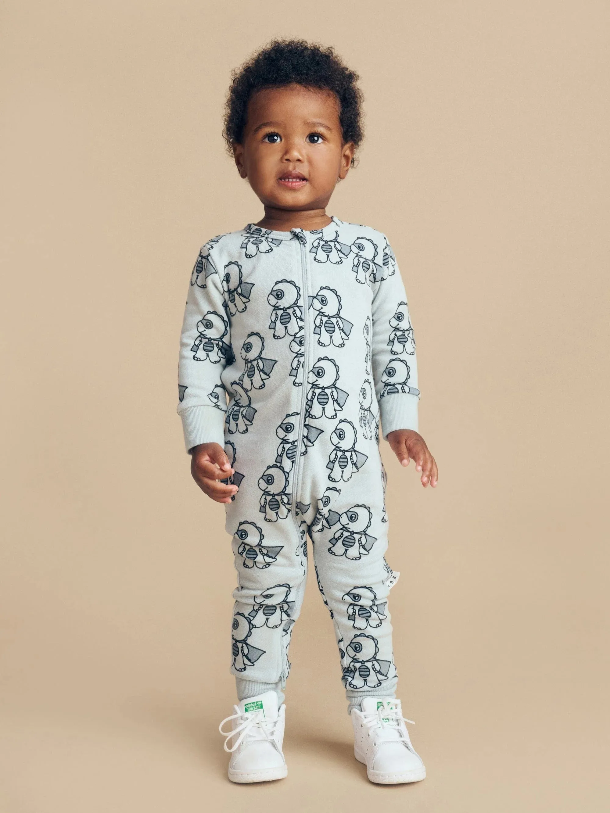 Dino hero zip romper for baby boy