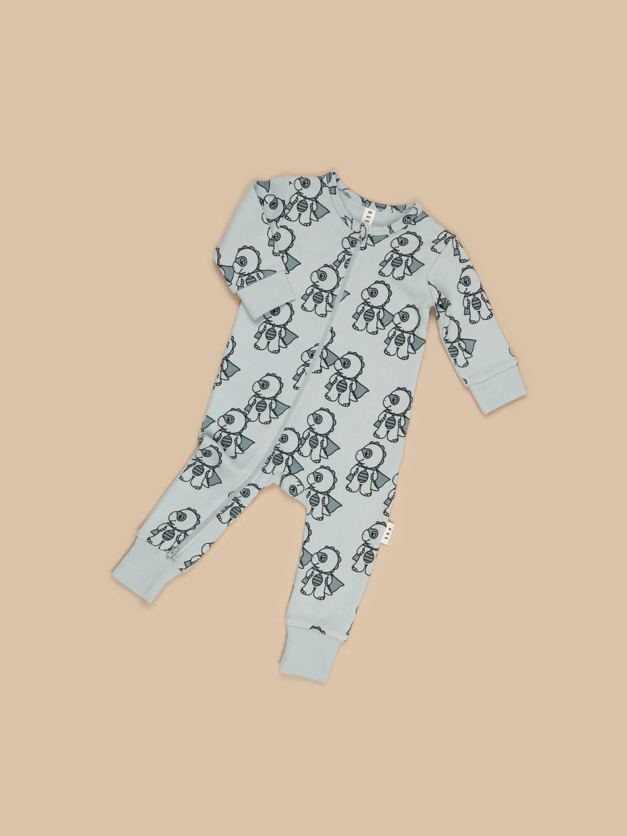 Dino hero zip romper for baby boy