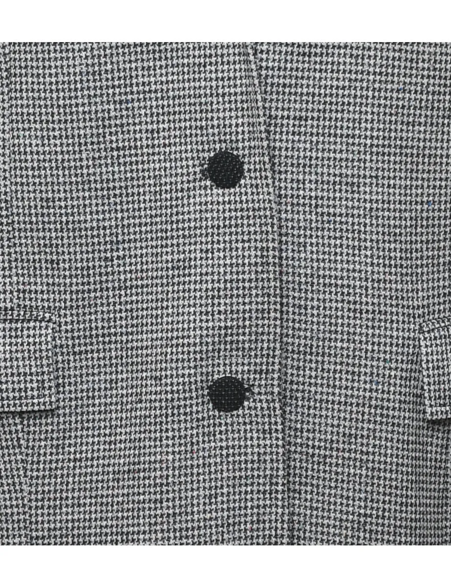 Dogtooth Faux Fur Trim Black, Grey & White Wool Coat - L