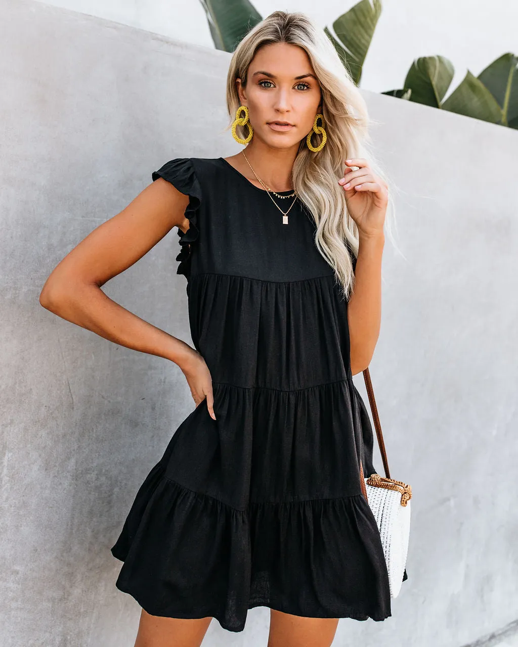 East Coast Pocketed Tiered Babydoll Dress - Black