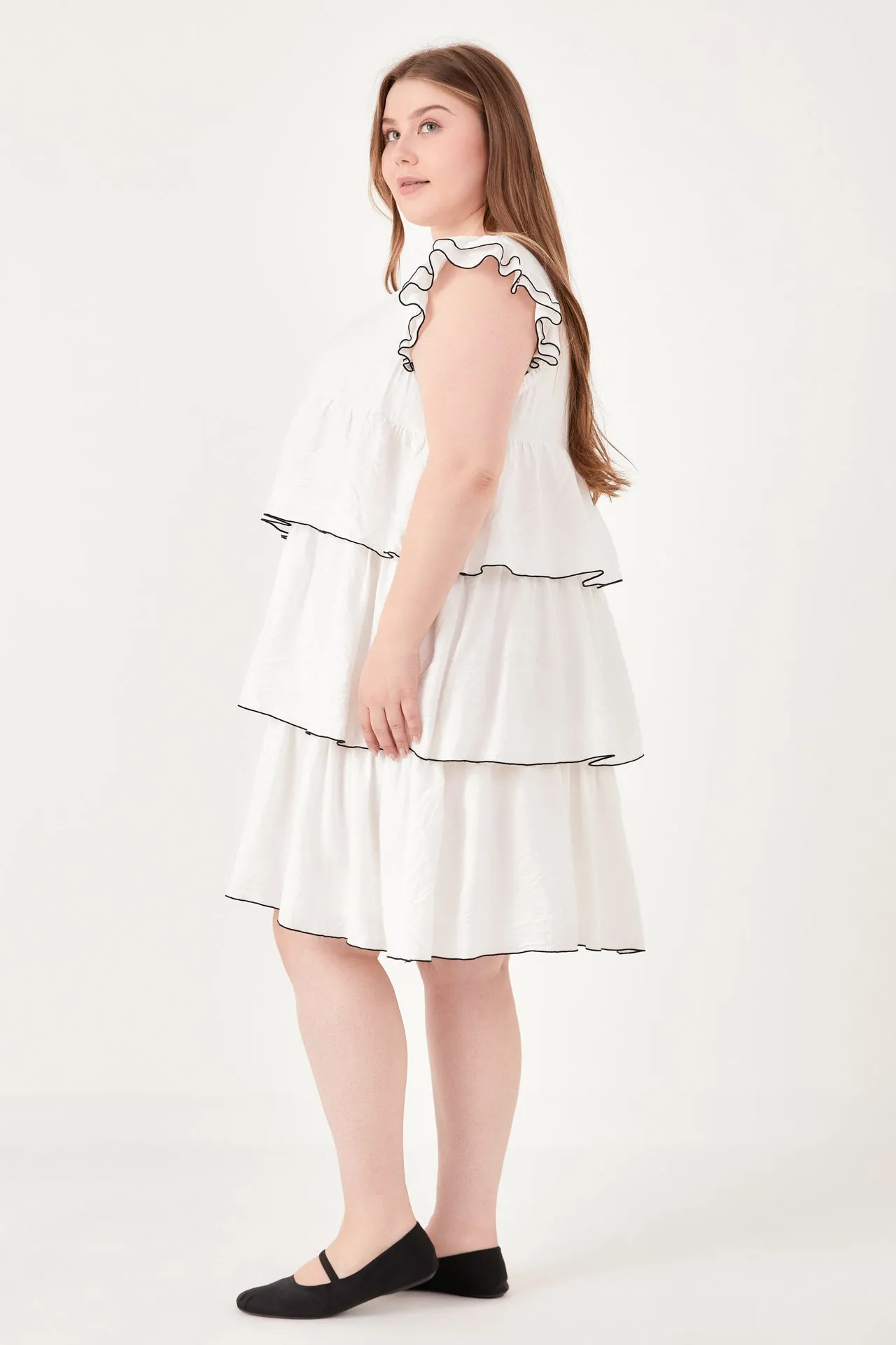 English Factory - Plus Size Contrast Detail Babydoll Dress