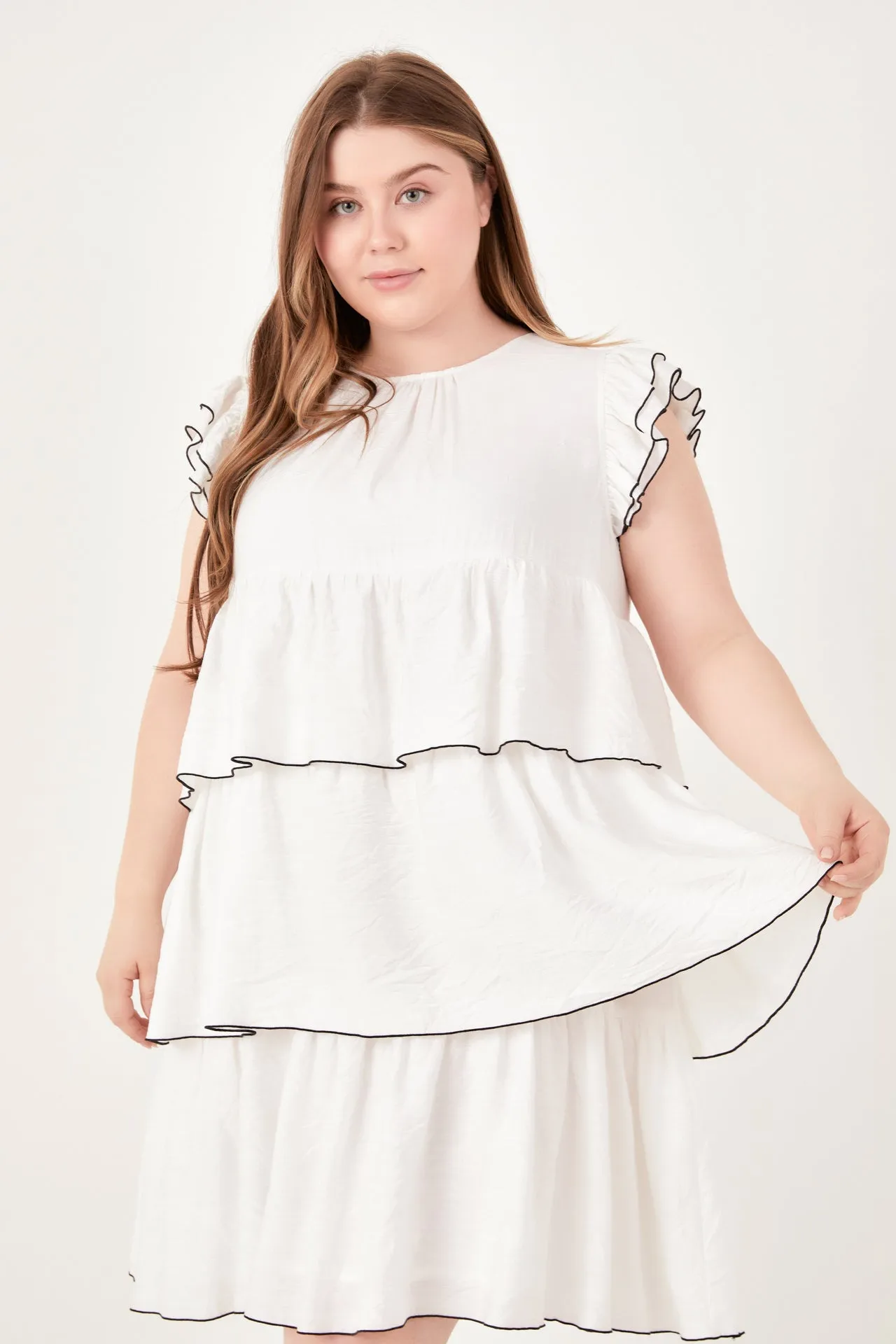 English Factory - Plus Size Contrast Detail Babydoll Dress