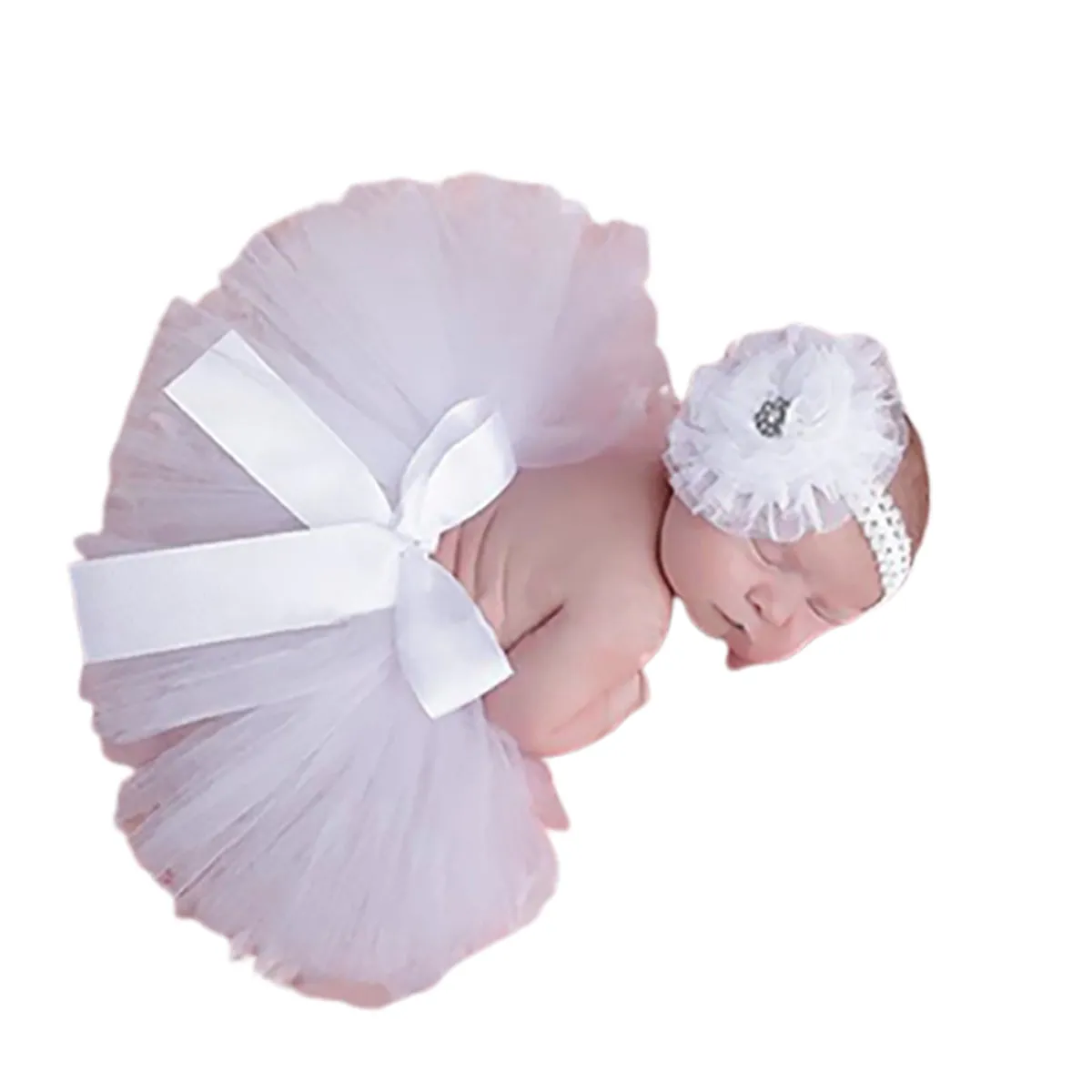 Fancydresswale Newborn Photography Props Tutu Skirt dress 0-3 Months Girl Photo Shoot Outfits Infant Princess Costume Prop, White