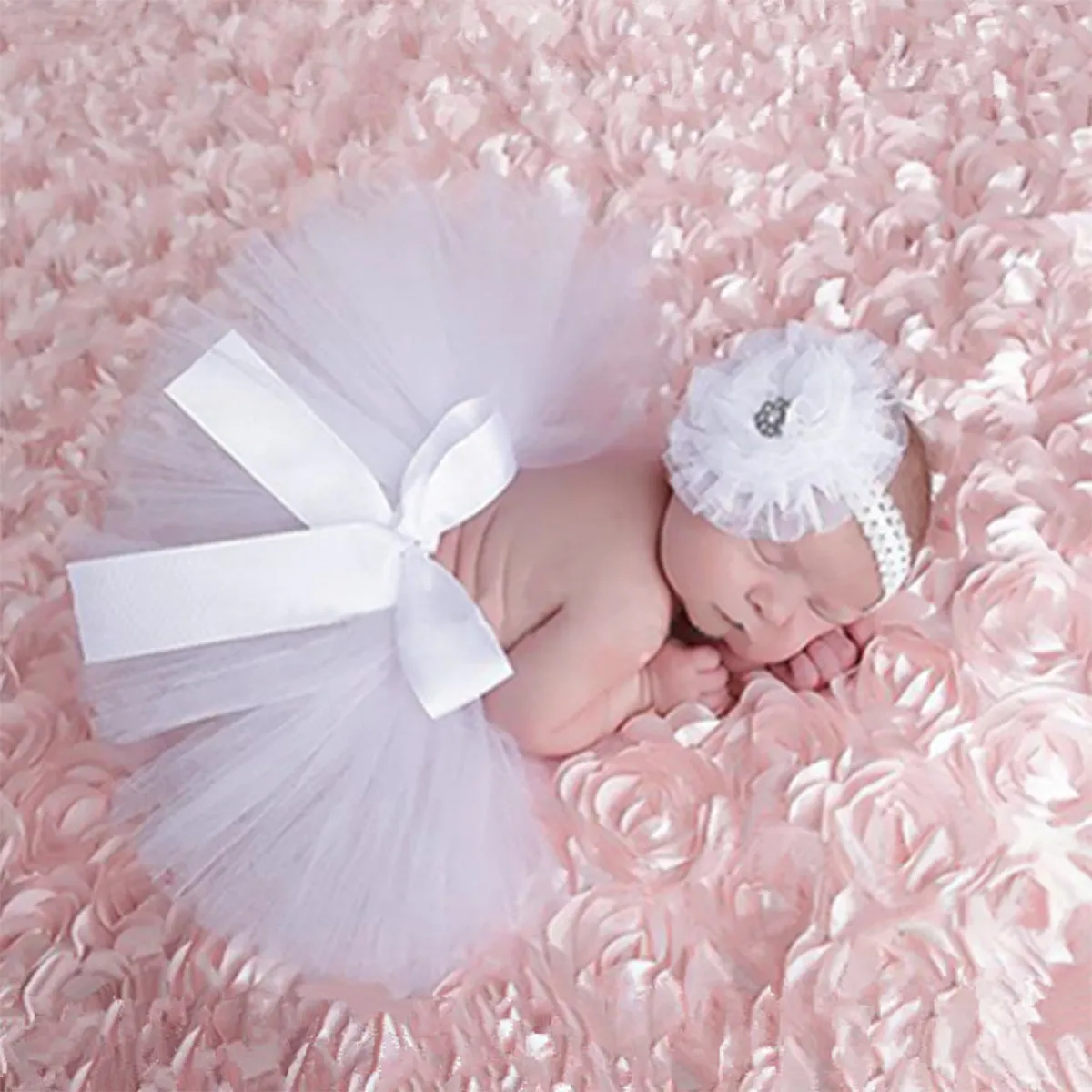 Fancydresswale Newborn Photography Props Tutu Skirt dress 0-3 Months Girl Photo Shoot Outfits Infant Princess Costume Prop, White