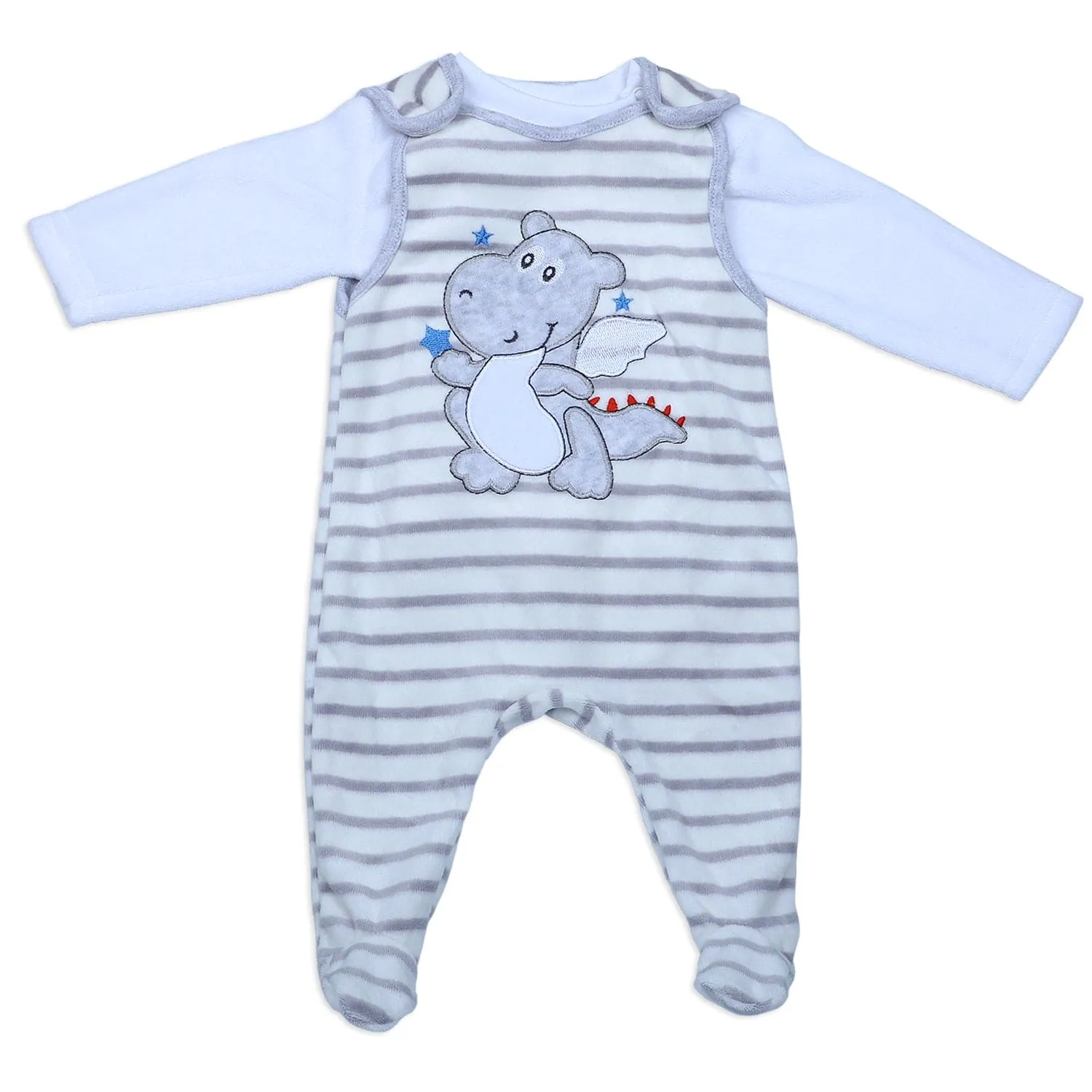 Flying Dinosaur Infant 2 Piece Full Sleeves Tshirt And Romper Set - Grey