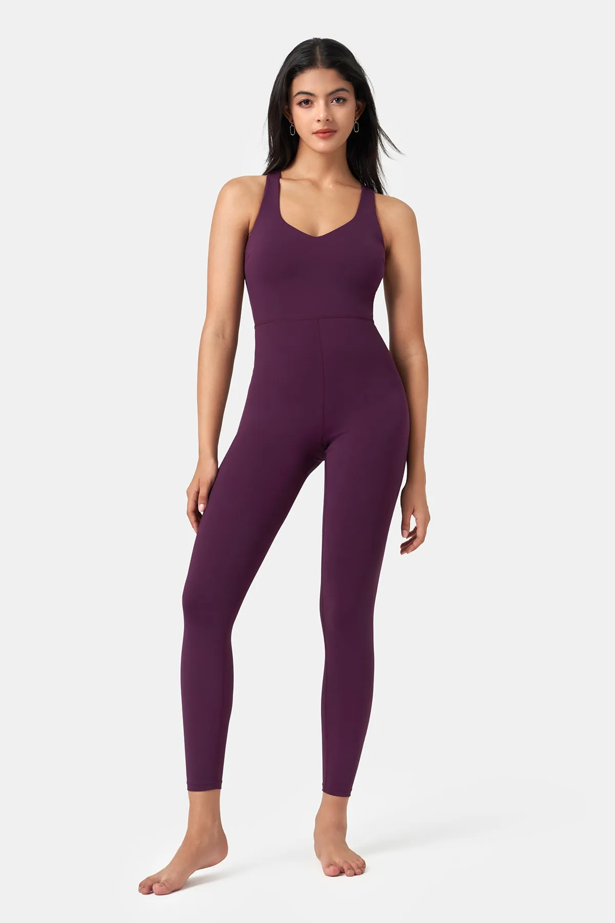 Form-Fitting Cross-Back Jumpsuit with Full-Length Pants