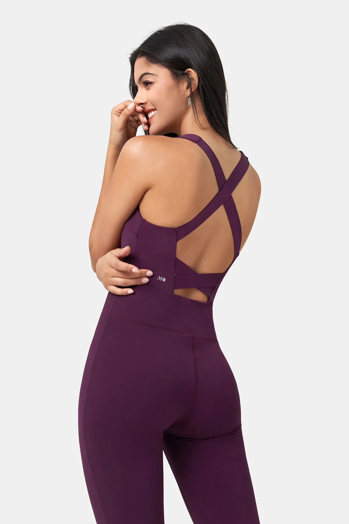 Form-Fitting Cross-Back Jumpsuit with Full-Length Pants