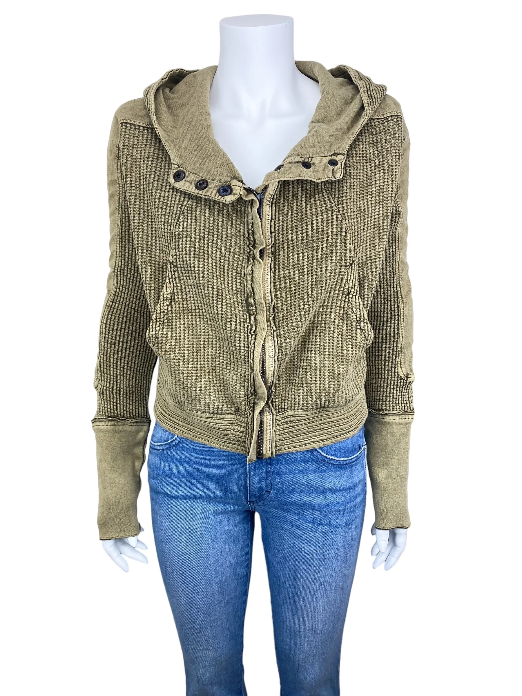 Free People FP One Women's Mason Waffle Zip Hoodie Fawn Size S