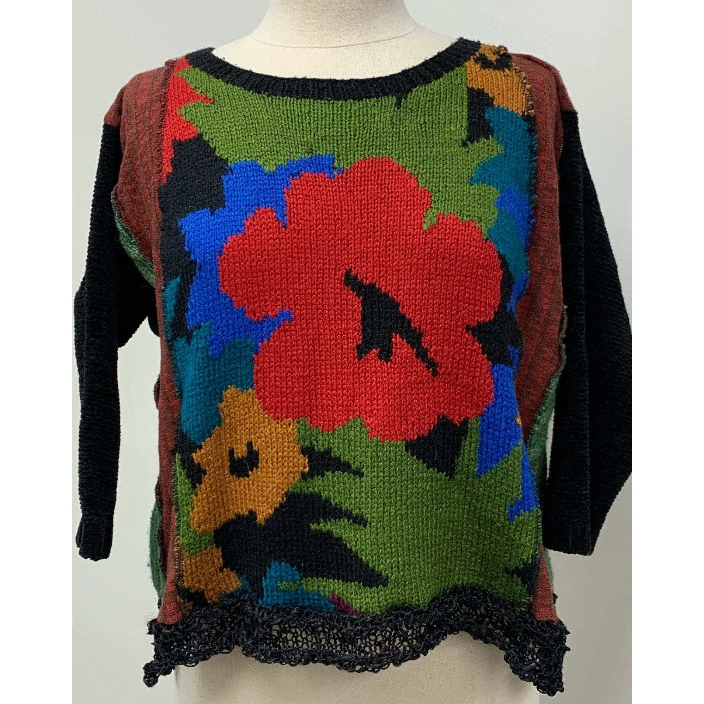 Fun cute Knit pullover swing crop style tunic jumper sweater in jewel tones. Size free. See measurements. No wool.