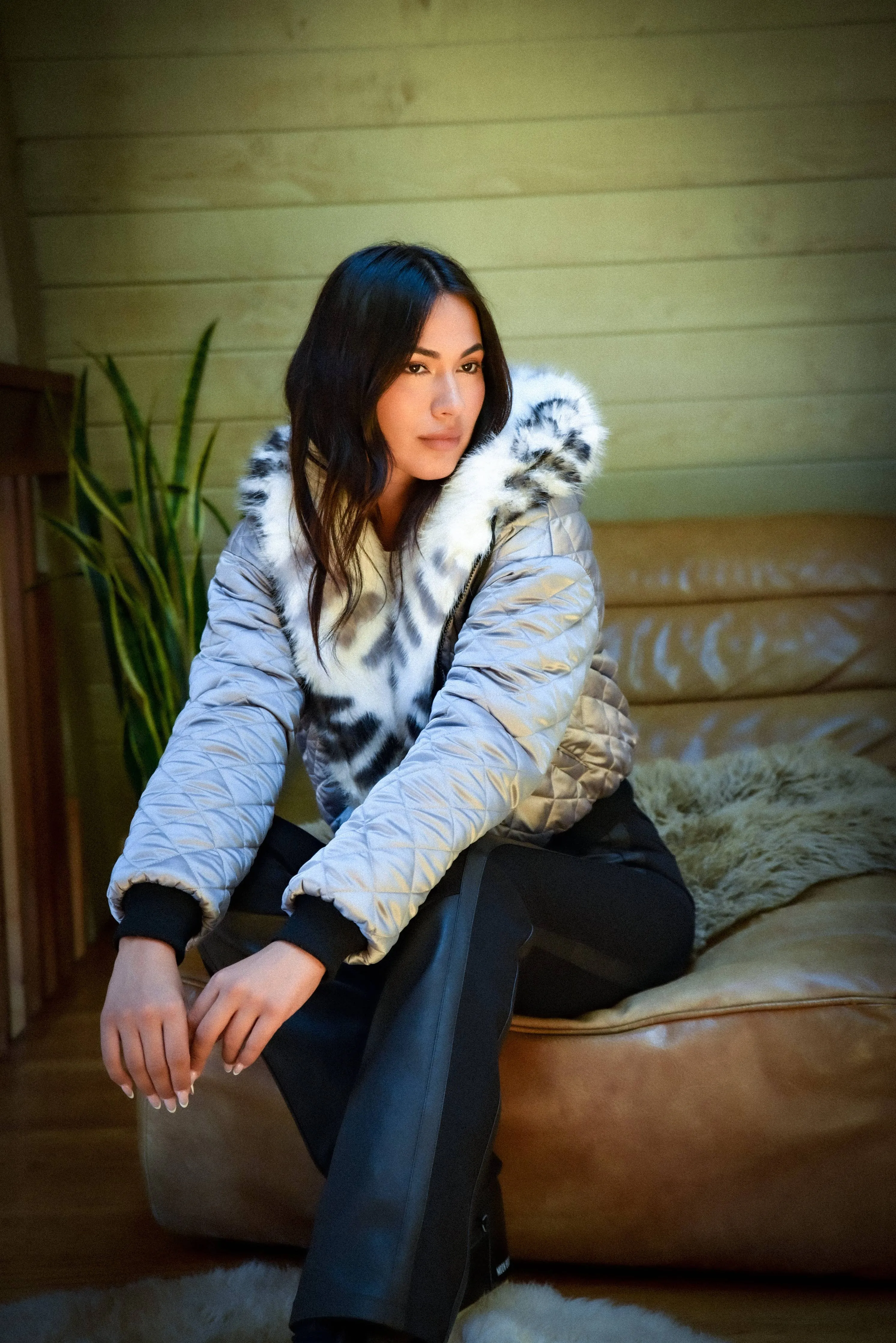 Galena Reversible Faux Fur Hoodie JLS: White/Grey