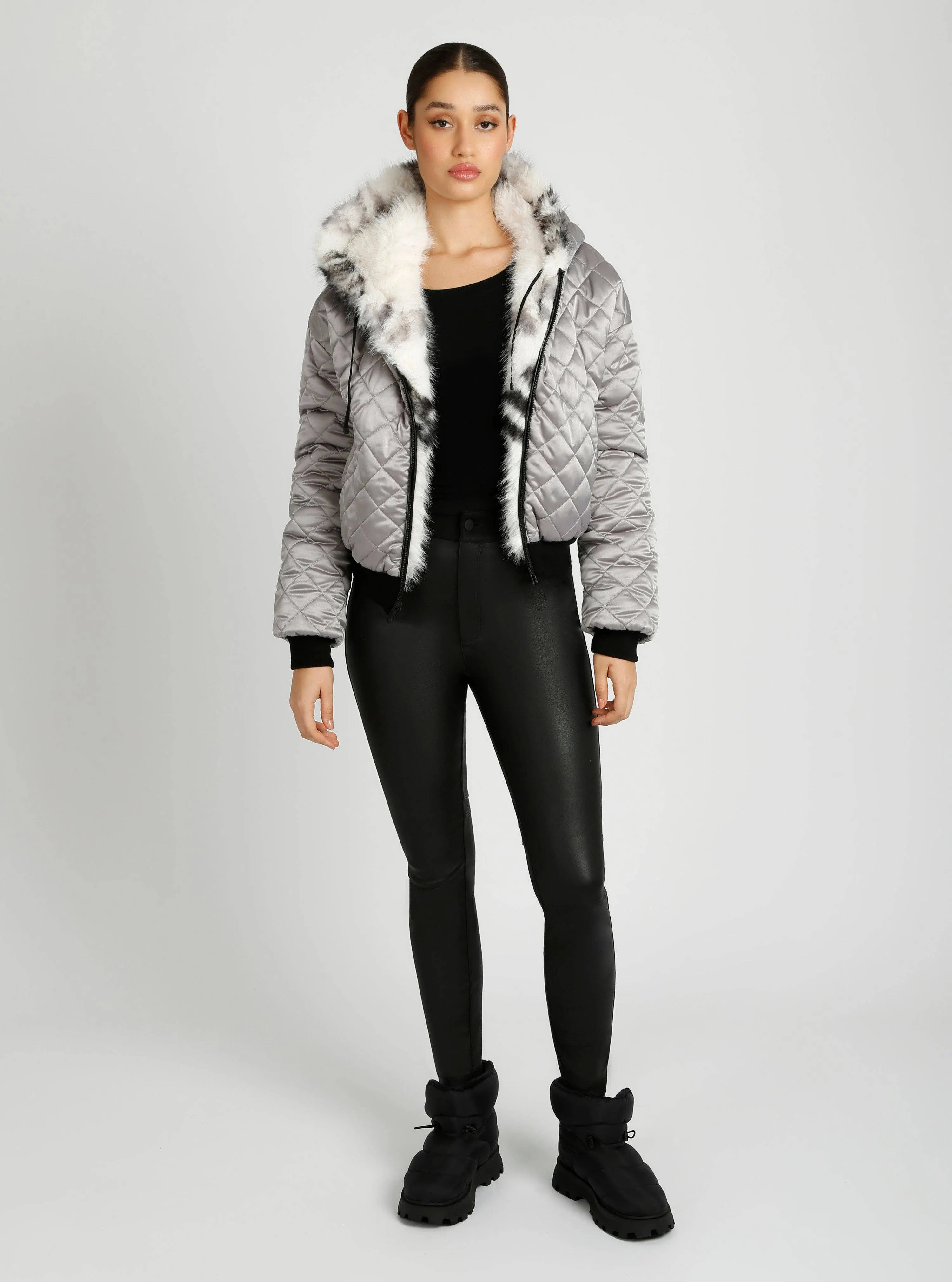 Galena Reversible Faux Fur Hoodie JLS: White/Grey