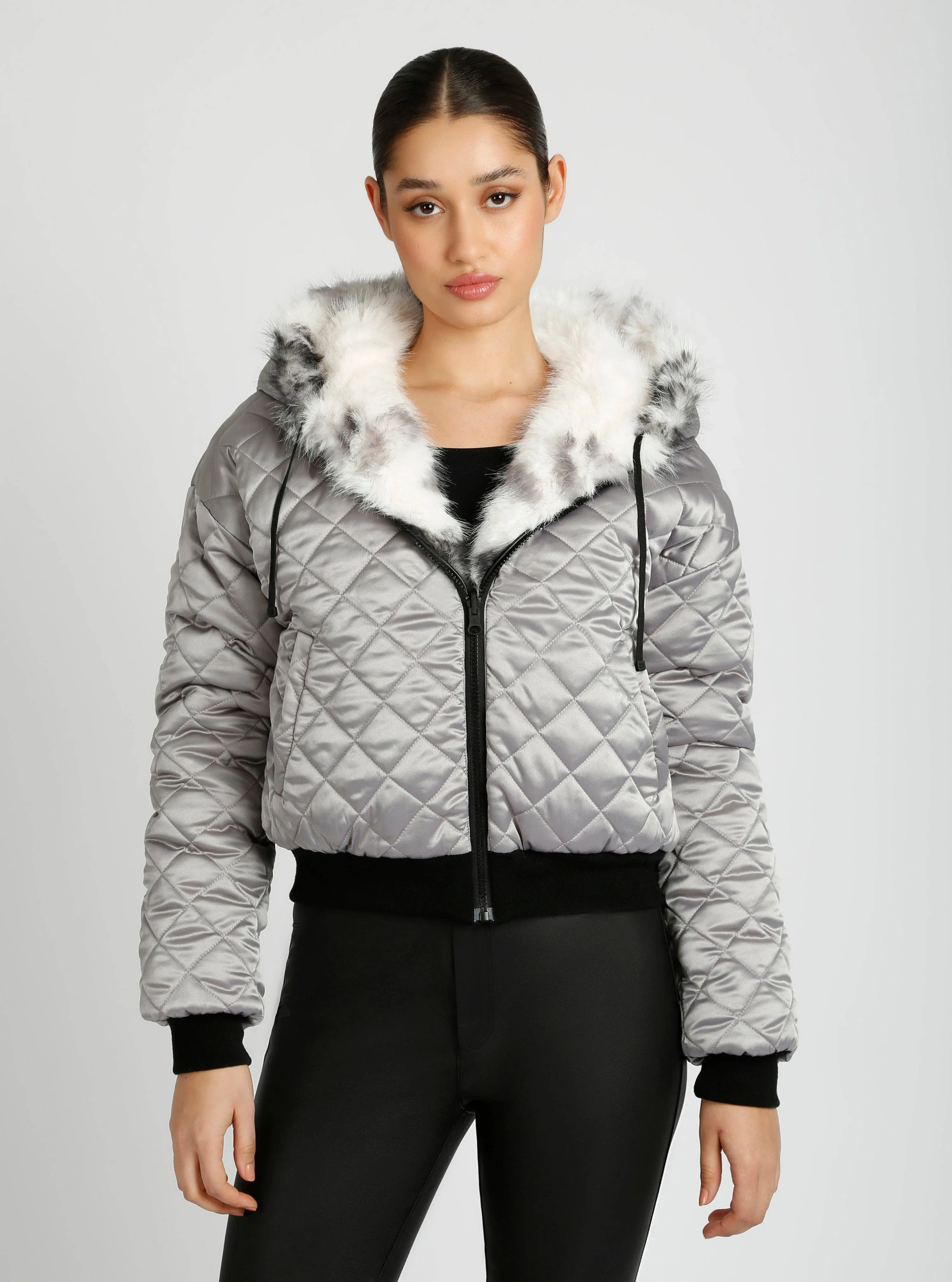 Galena Reversible Faux Fur Hoodie JLS: White/Grey