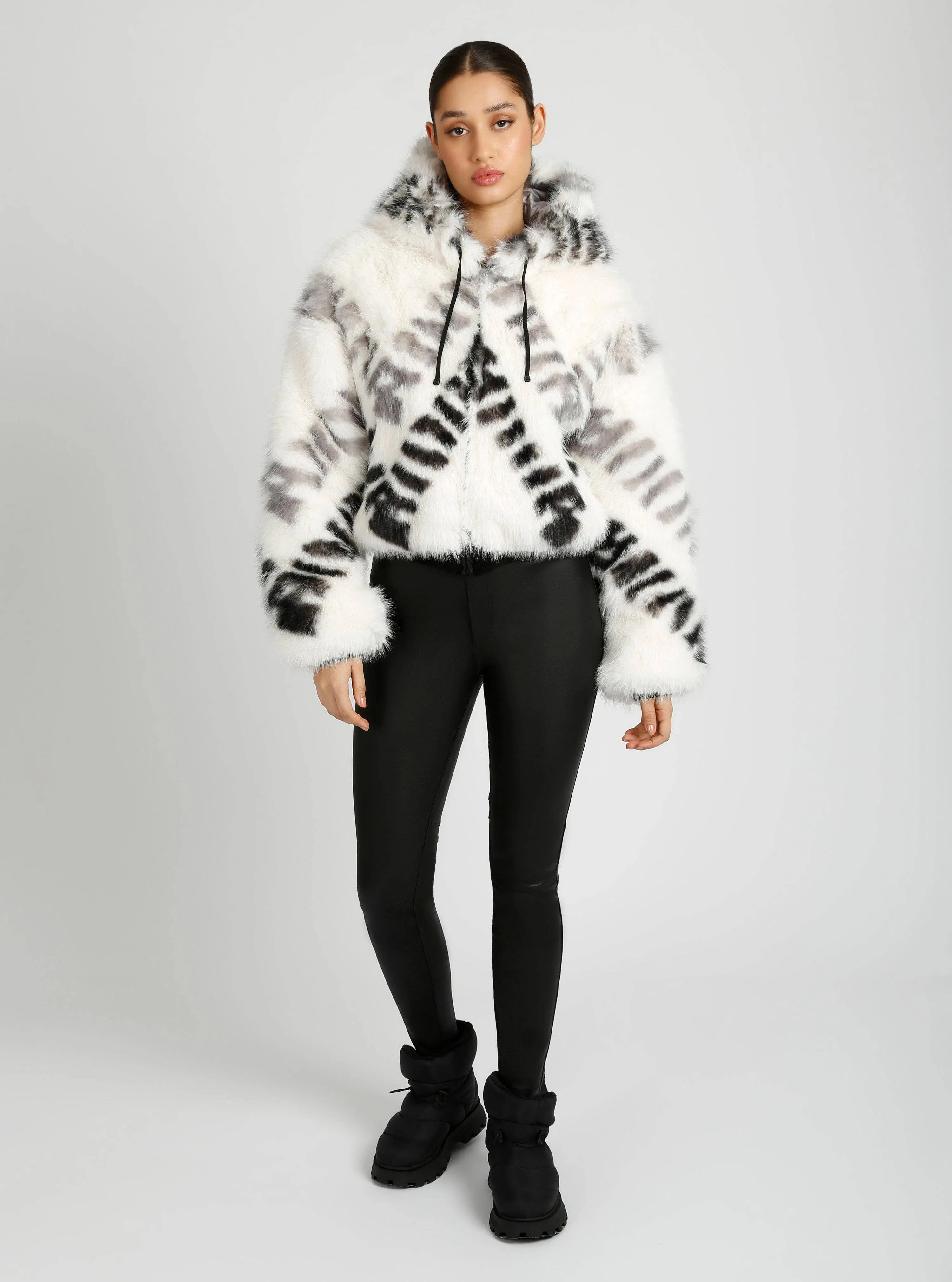 Galena Reversible Faux Fur Hoodie JLS: White/Grey