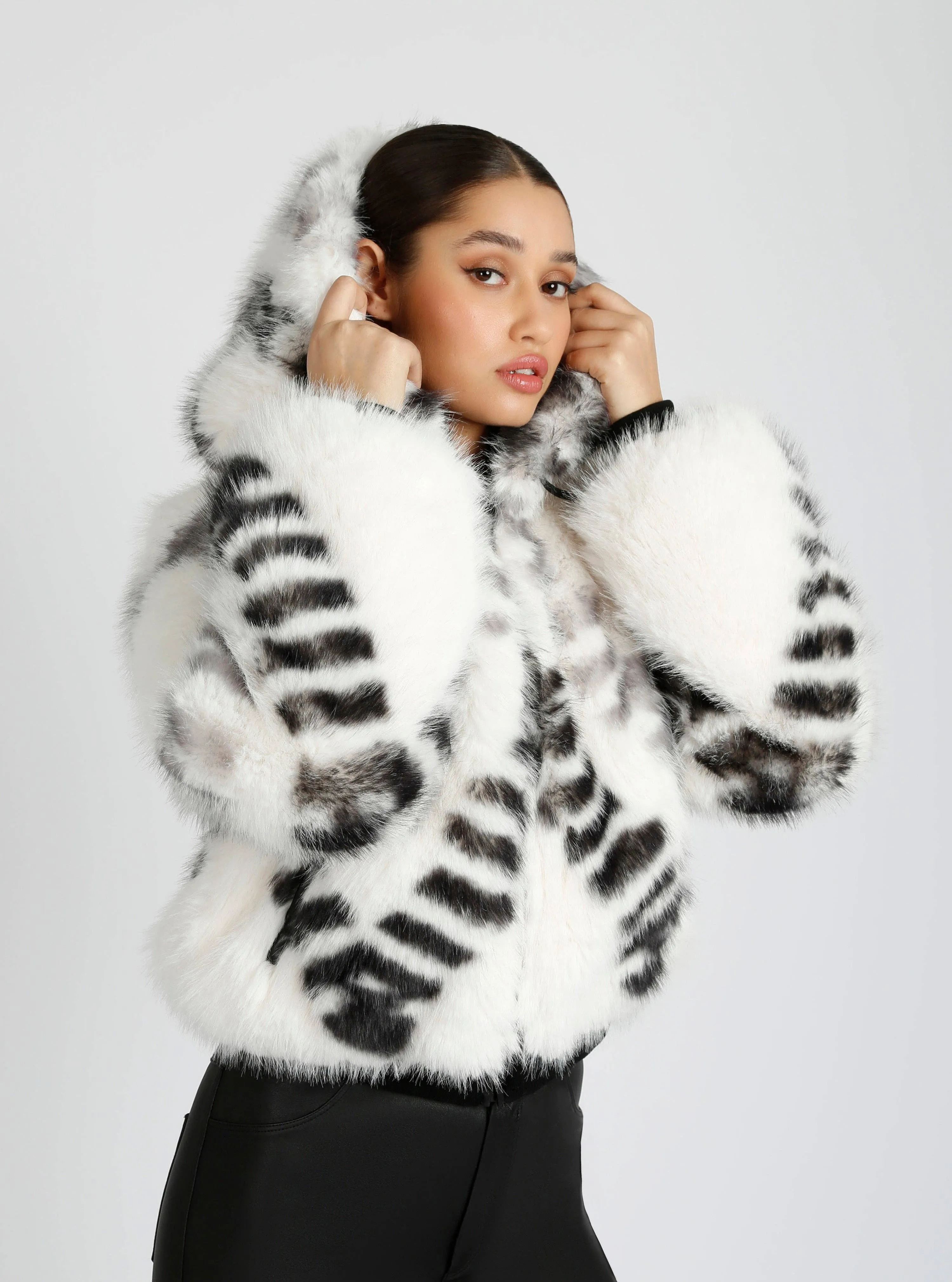 Galena Reversible Faux Fur Hoodie JLS: White/Grey