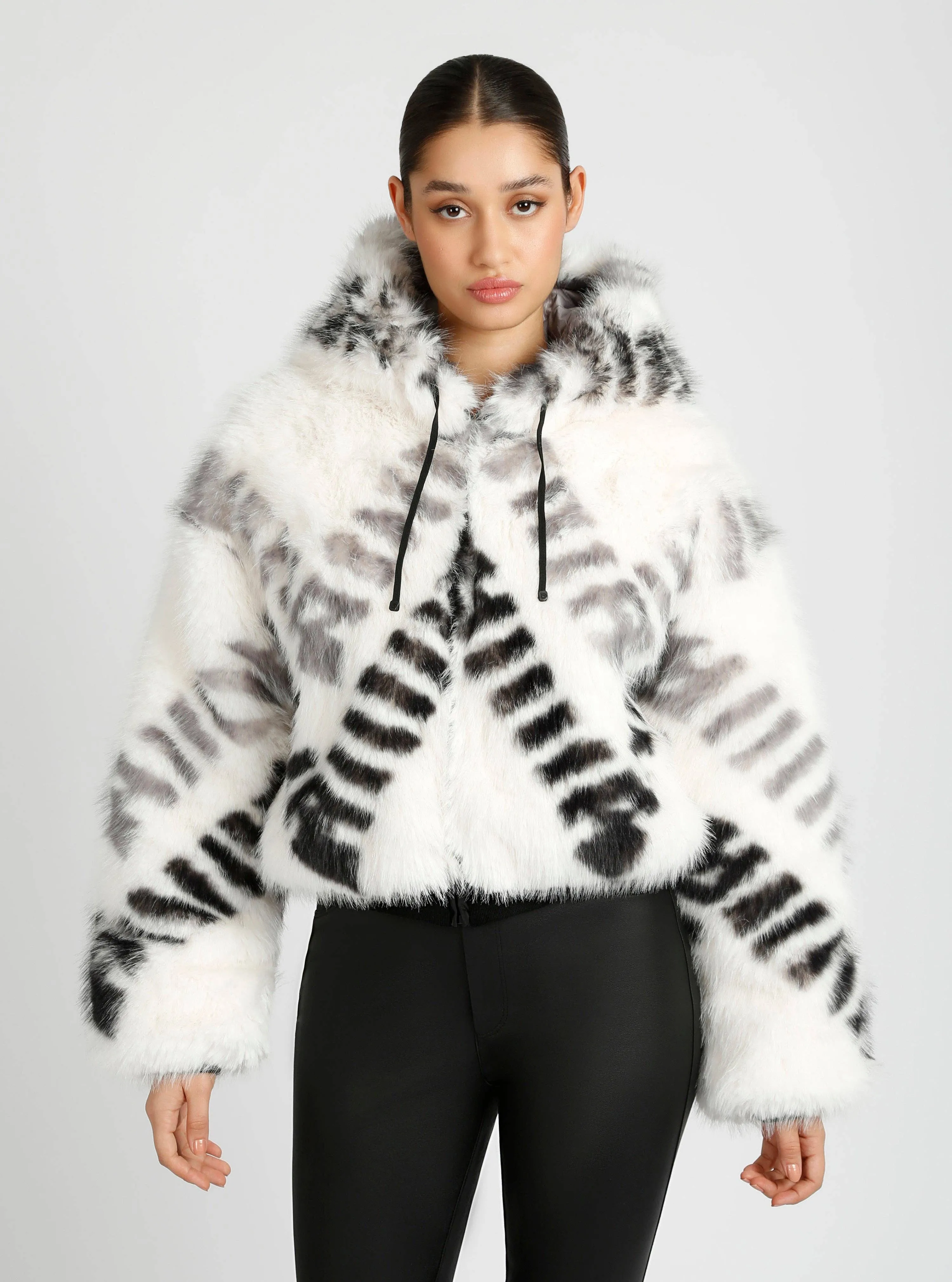 Galena Reversible Faux Fur Hoodie JLS: White/Grey