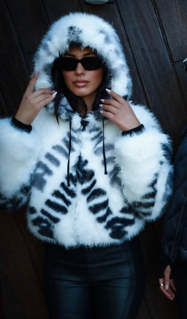 Galena Reversible Faux Fur Hoodie JLS: White/Grey