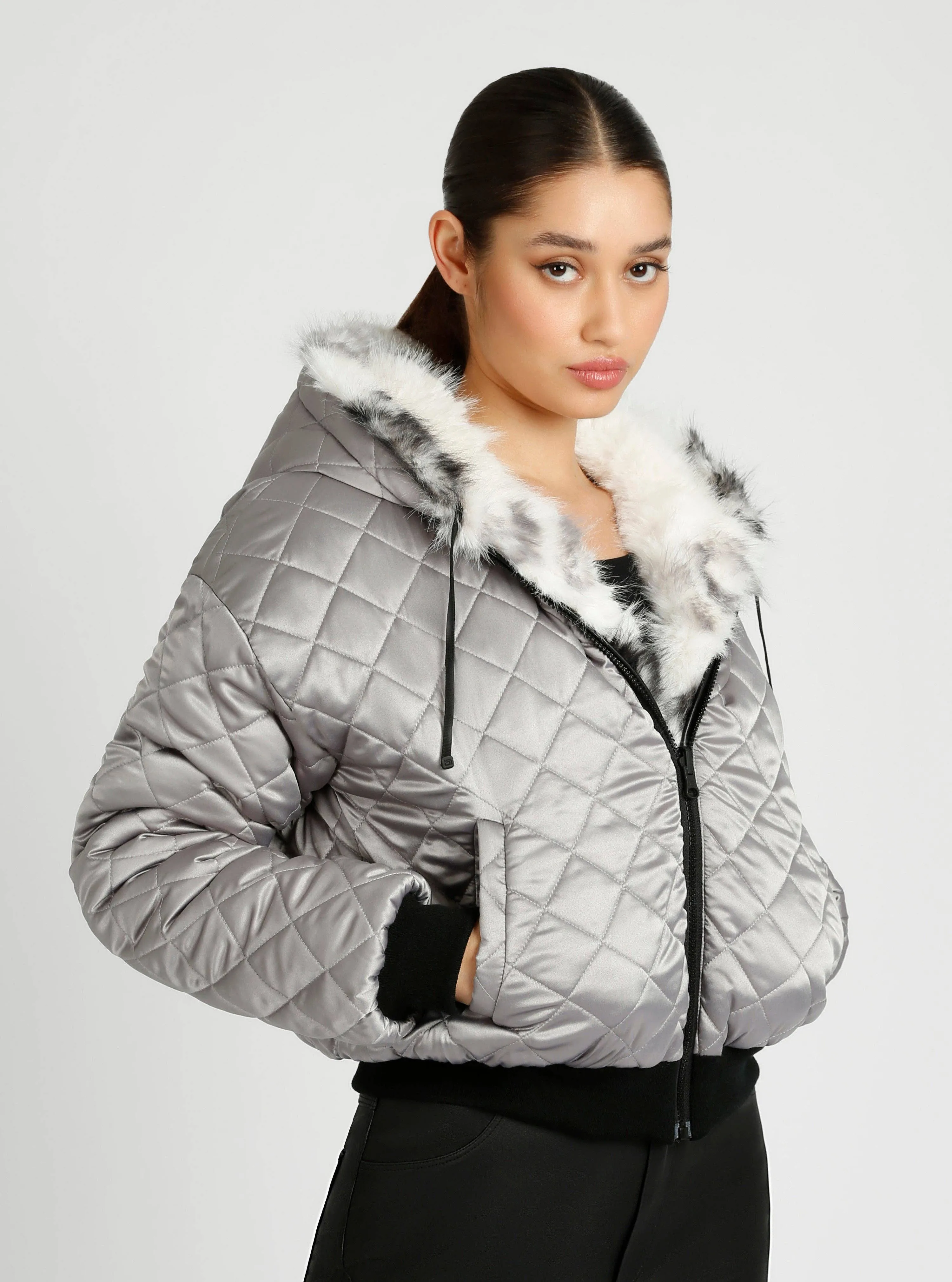 Galena Reversible Faux Fur Hoodie JLS: White/Grey