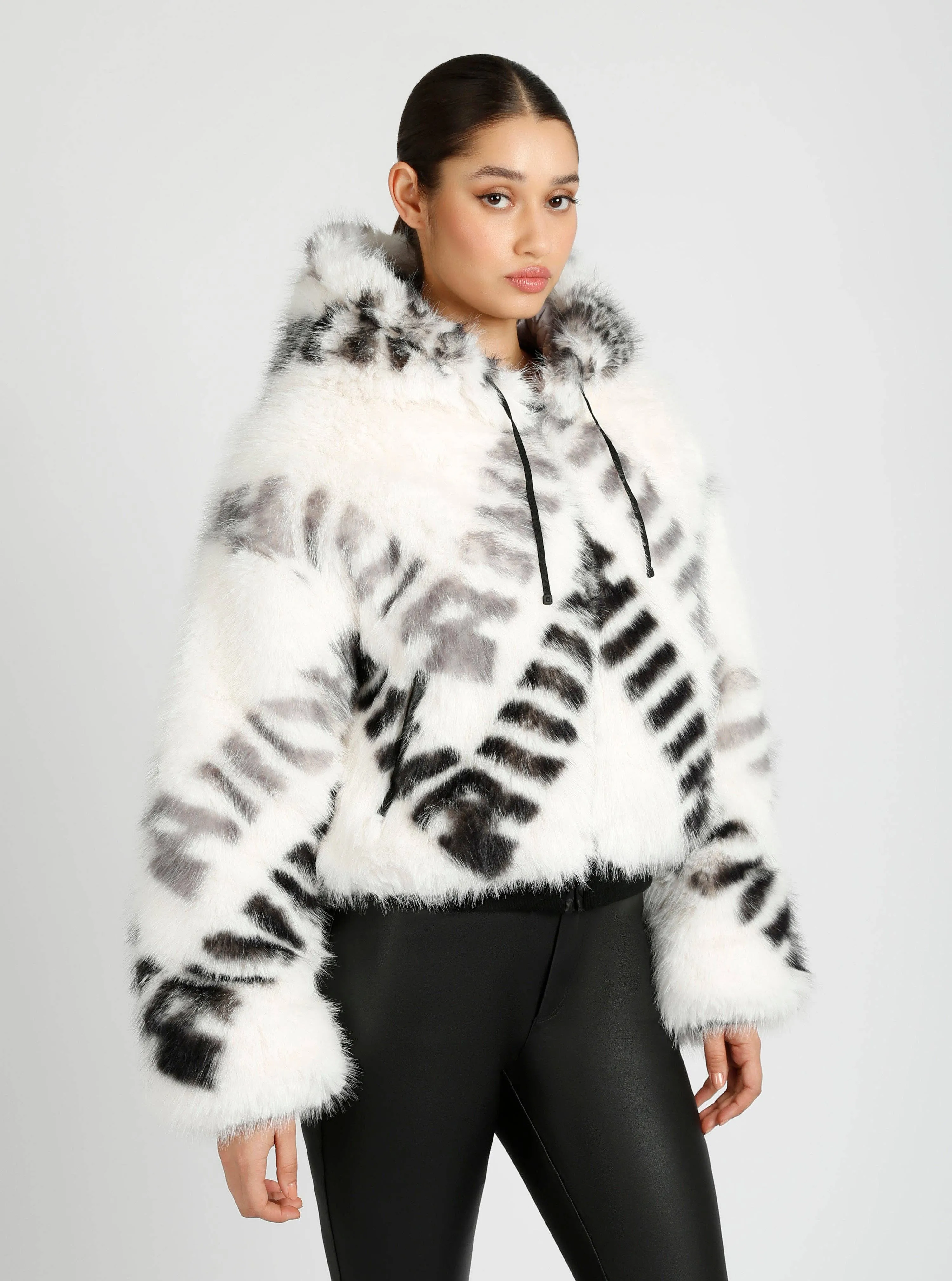 Galena Reversible Faux Fur Hoodie JLS: White/Grey