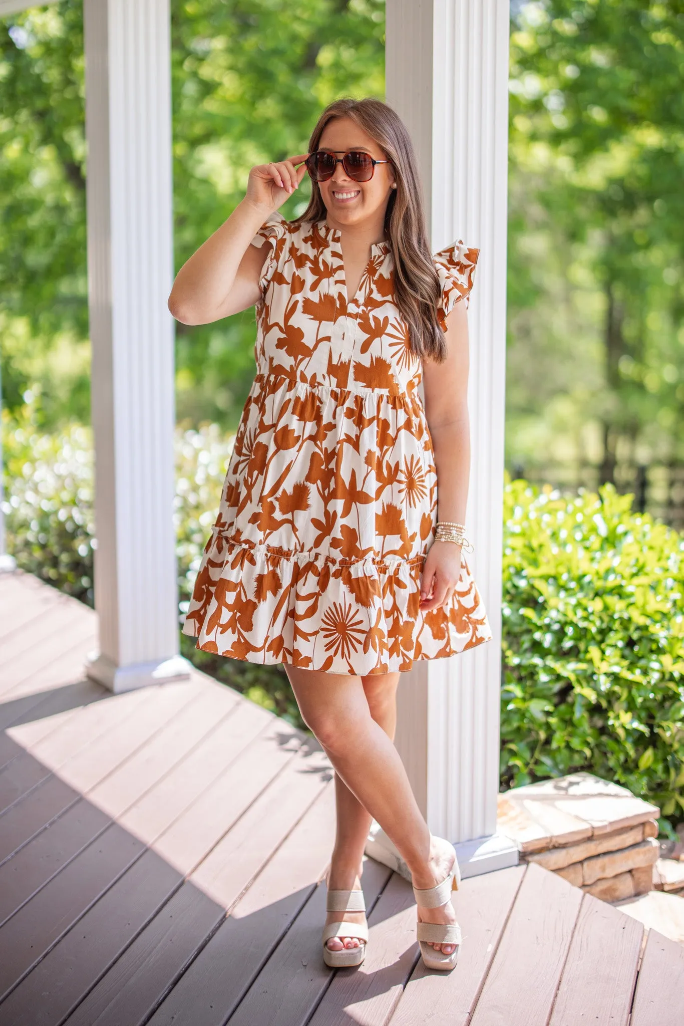 Garden Charm Toffee Babydoll Dress