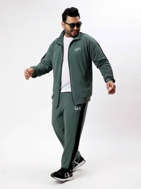 Green Colour Block Ultra Soft Plus Size Tracksuit