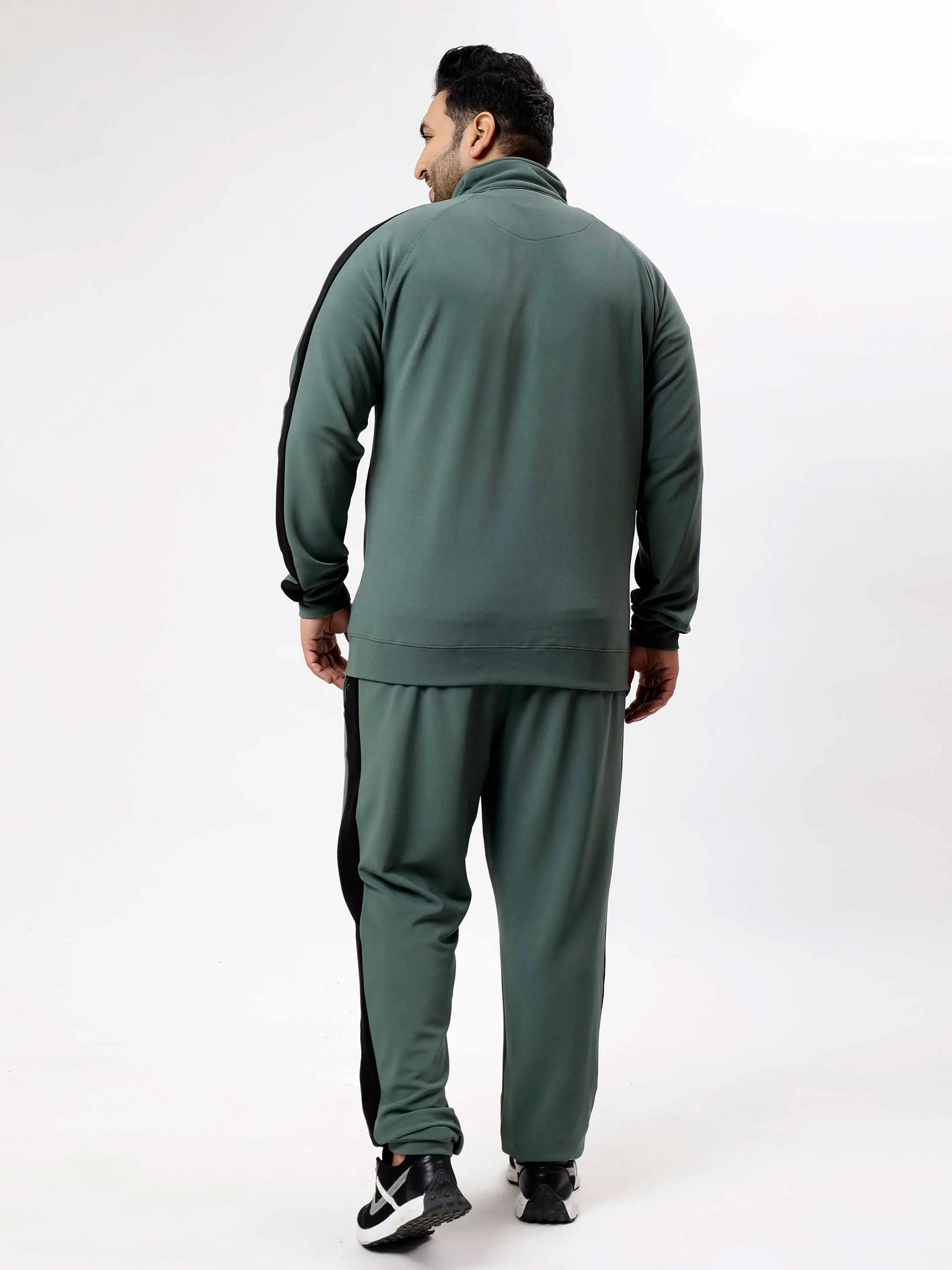 Green Colour Block Ultra Soft Plus Size Tracksuit