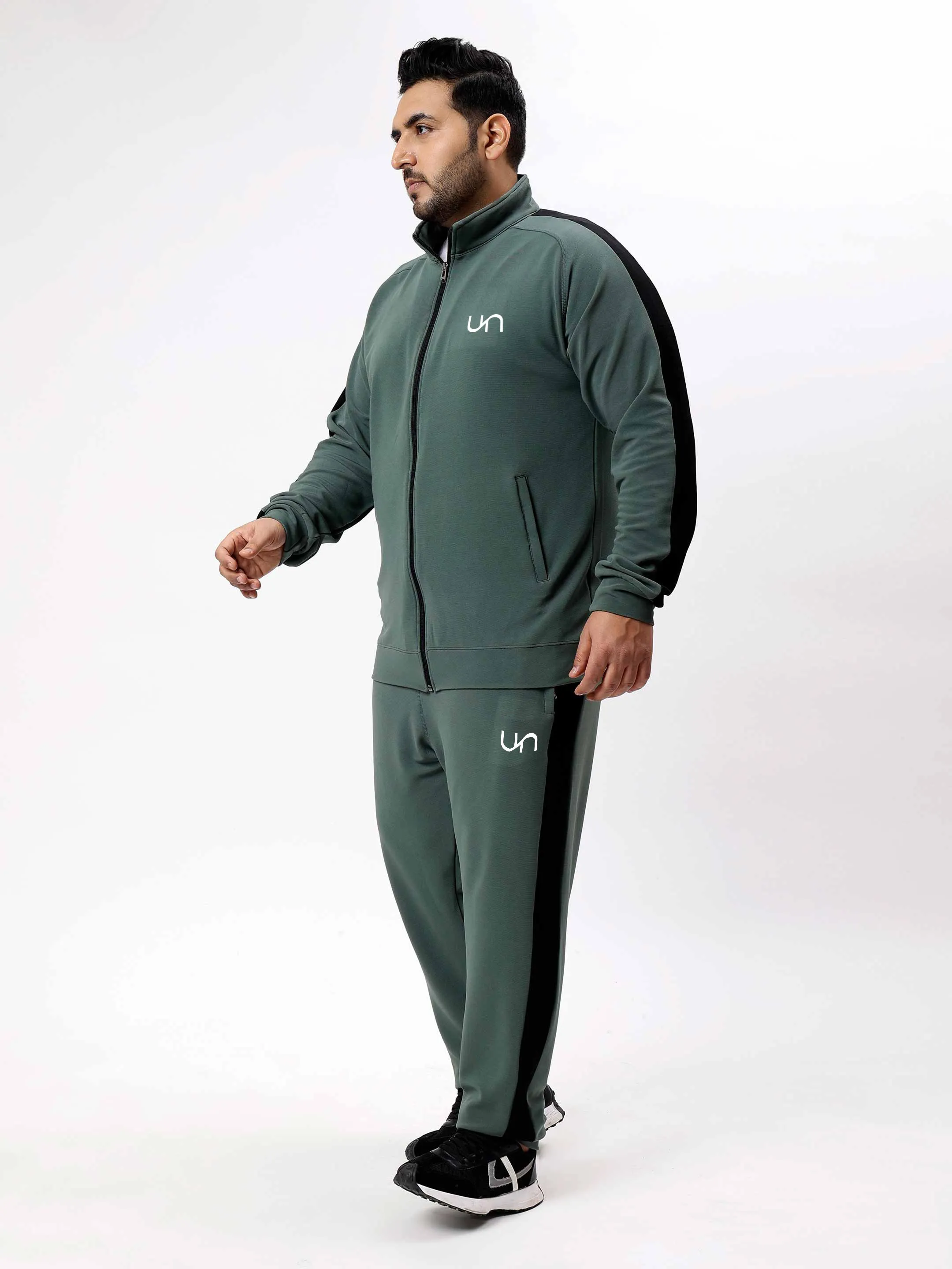 Green Colour Block Ultra Soft Plus Size Tracksuit