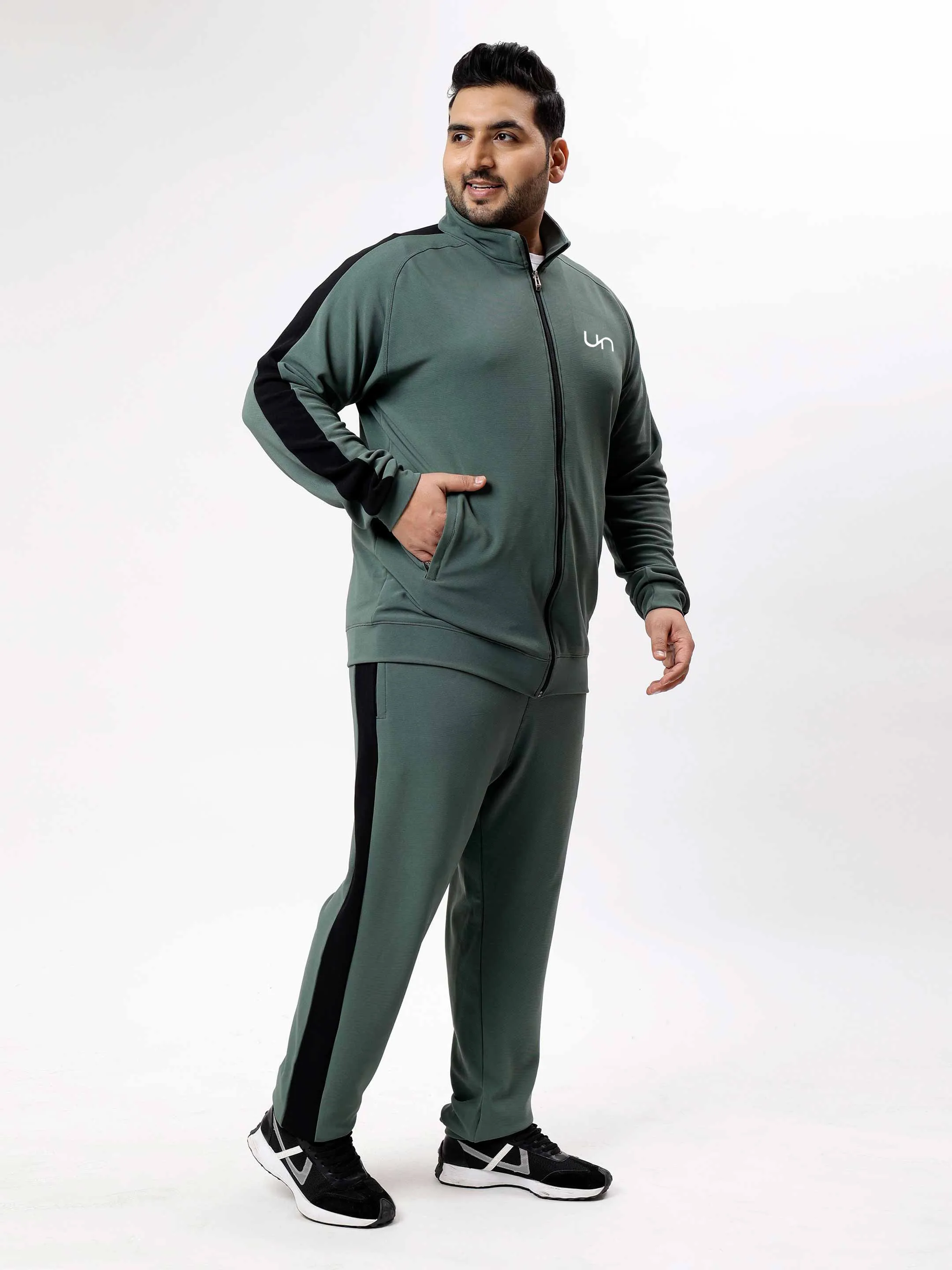 Green Colour Block Ultra Soft Plus Size Tracksuit