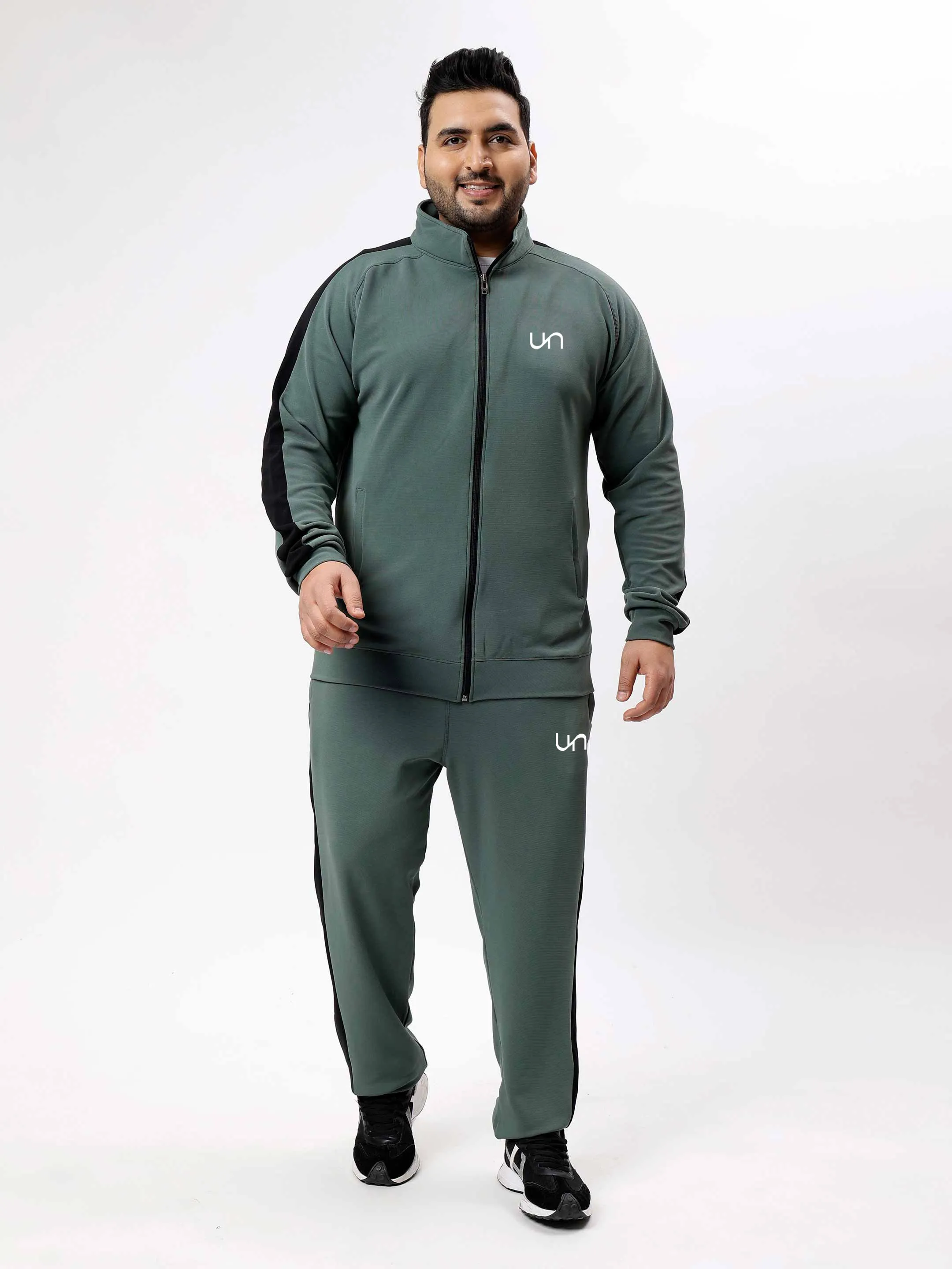 Green Colour Block Ultra Soft Plus Size Tracksuit