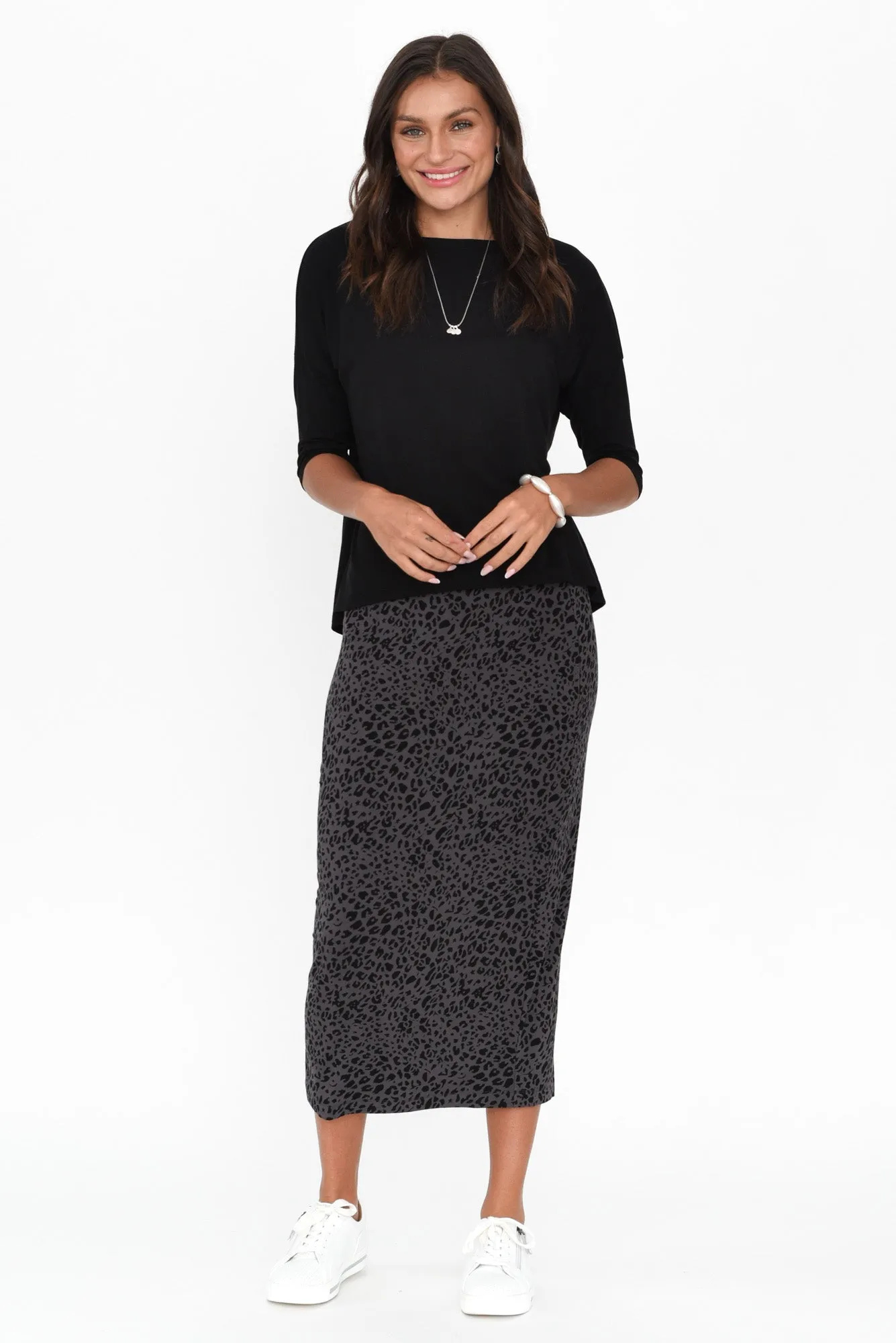 Grey Leopard Bamboo Maxi Tube Skirt