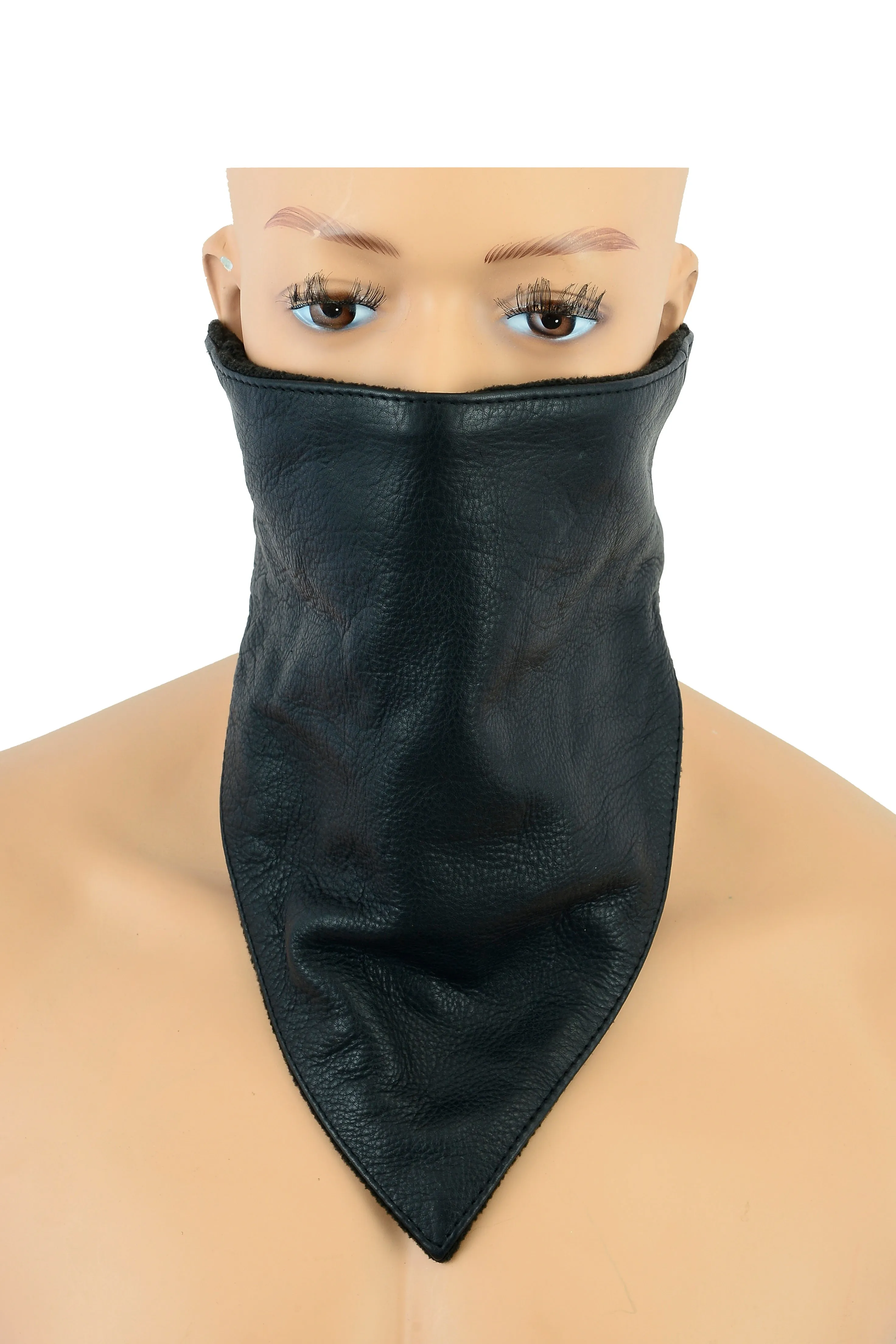 HL80321BLACK Facemask Motorcycle Leather Half Face Mask 100% Natural Buffalo Leather Bandana Face Mask - Protection from UV, Cold, Dust, Wind