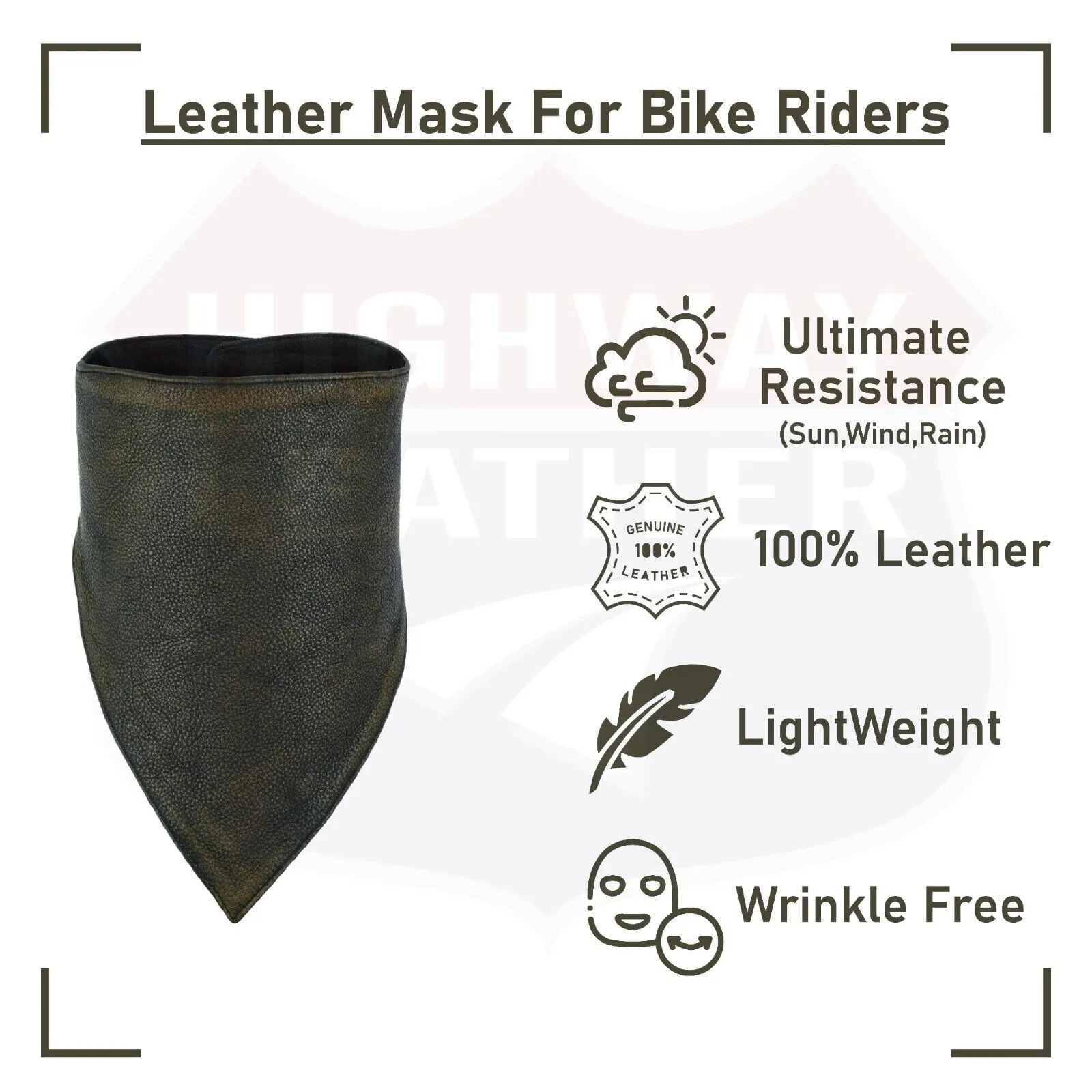 HL80321BROWN FACEMASK Motorcycle Leather Half Face Mask 100% Natural Buffalo HL80321BR