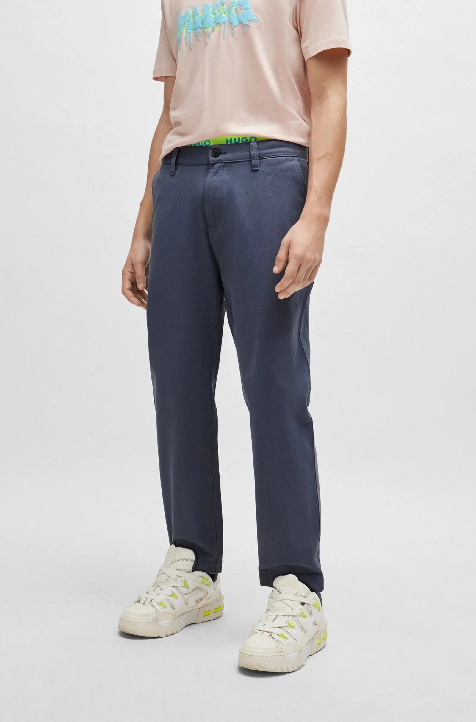 Hugo Tapered-fit Pants In Cotton Gabardine, light blue