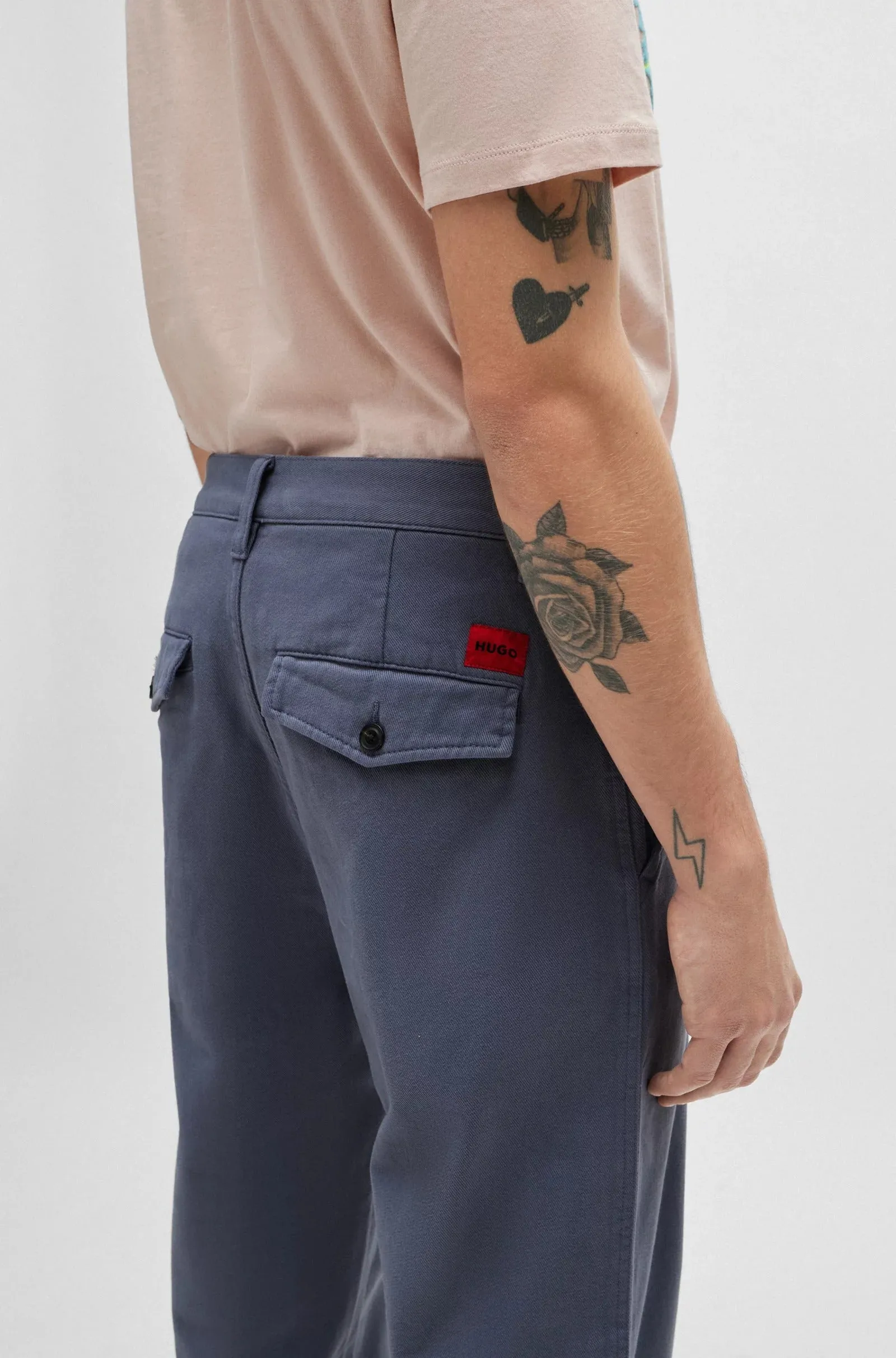 Hugo Tapered-fit Pants In Cotton Gabardine, light blue