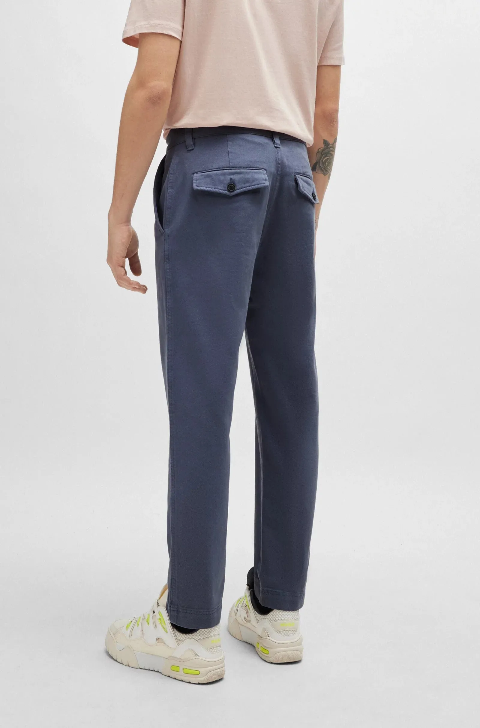 Hugo Tapered-fit Pants In Cotton Gabardine, light blue