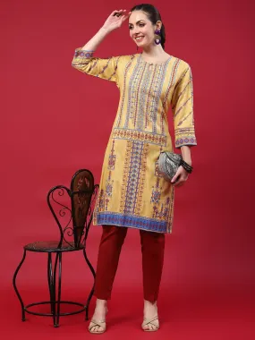 Indiessence Women Mustard Geometric Printed Kurta