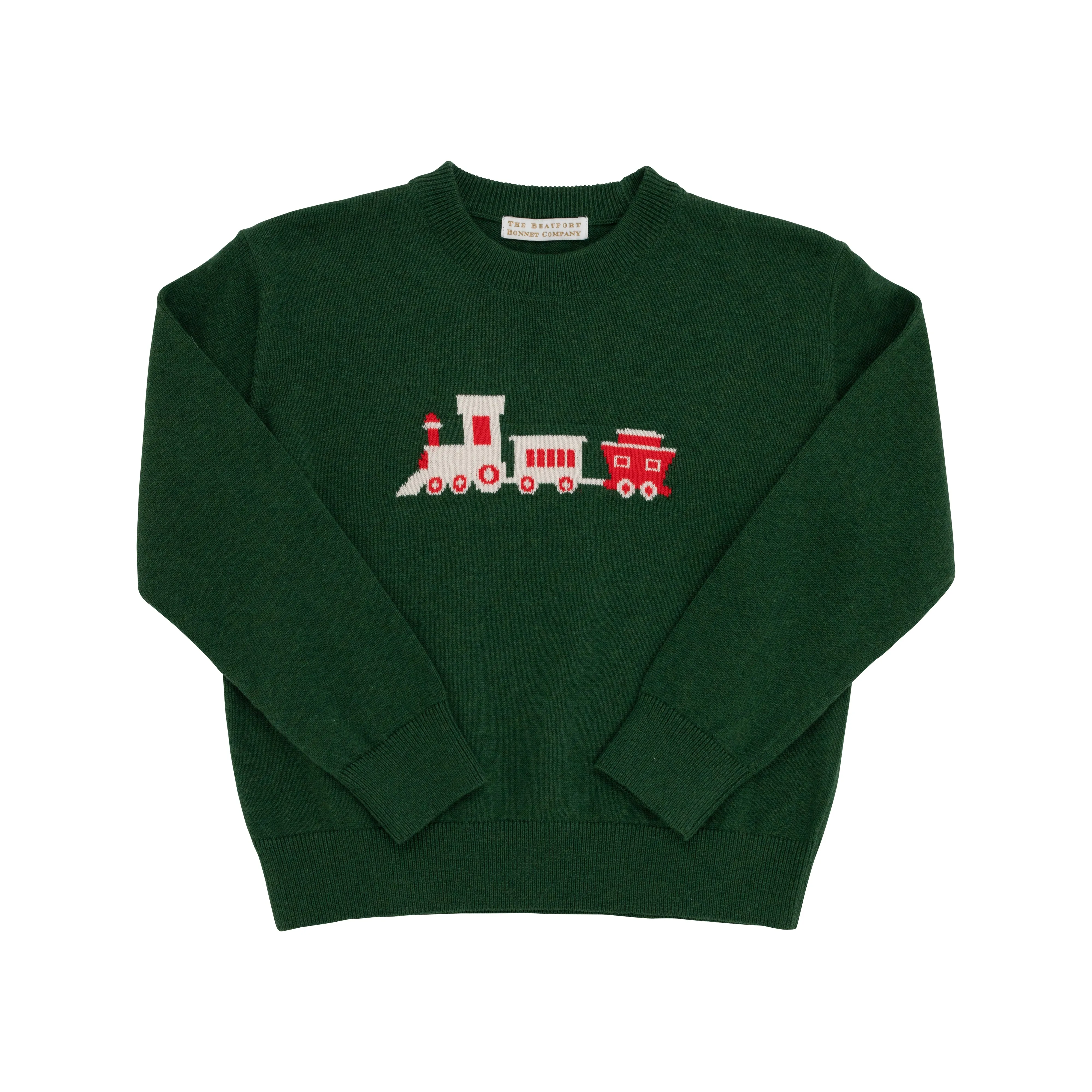 Isaac's Intarsia Sweater - Grier Green with Train Intarsia