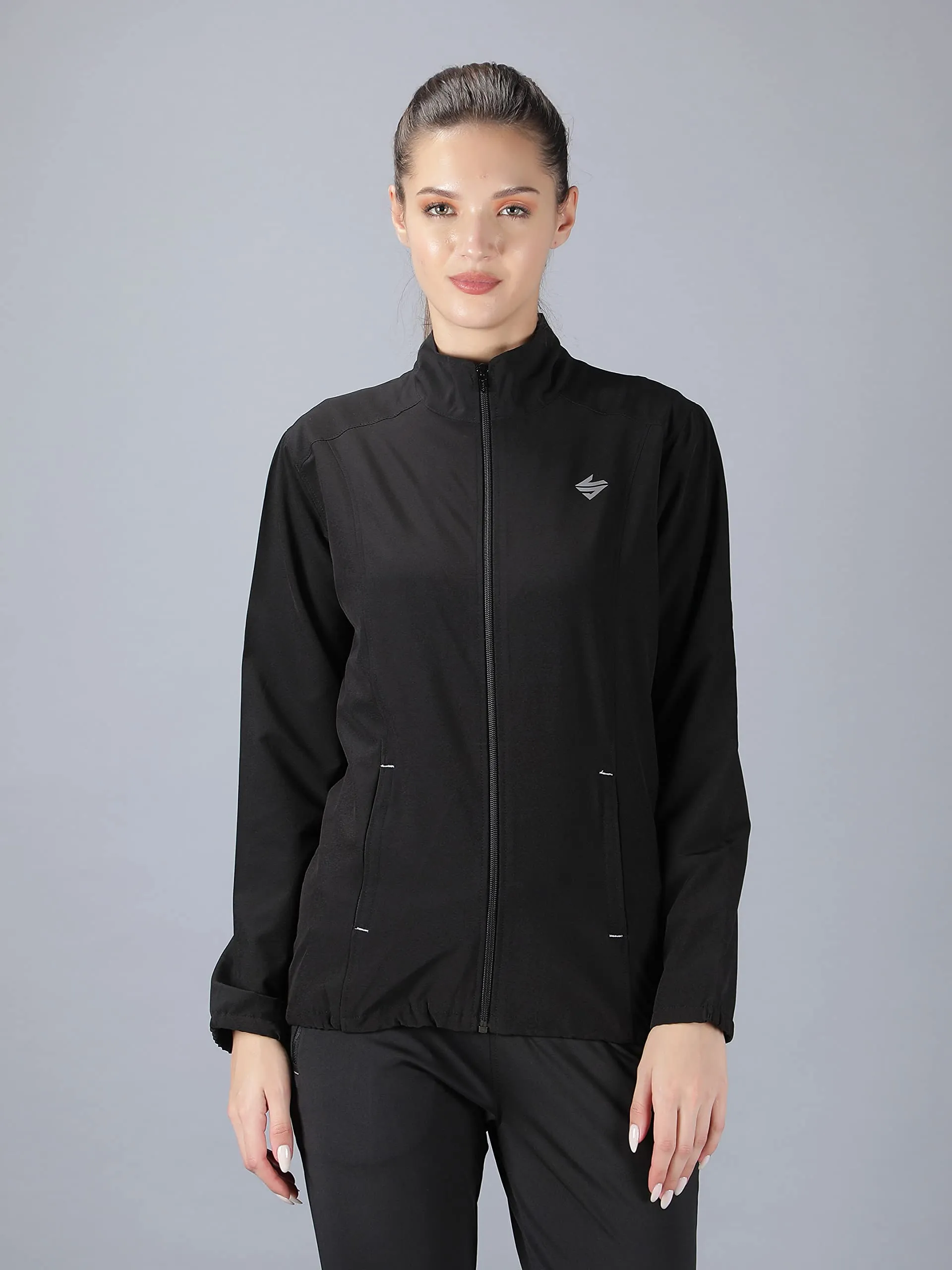 John Ally Women's Sports Gym Jacket with Zipper pocket both side and Quick Dry Mesh material perfect for Workout, Running, Sports, Hiking, Travelling and Casual wear. (Jet Black - L)