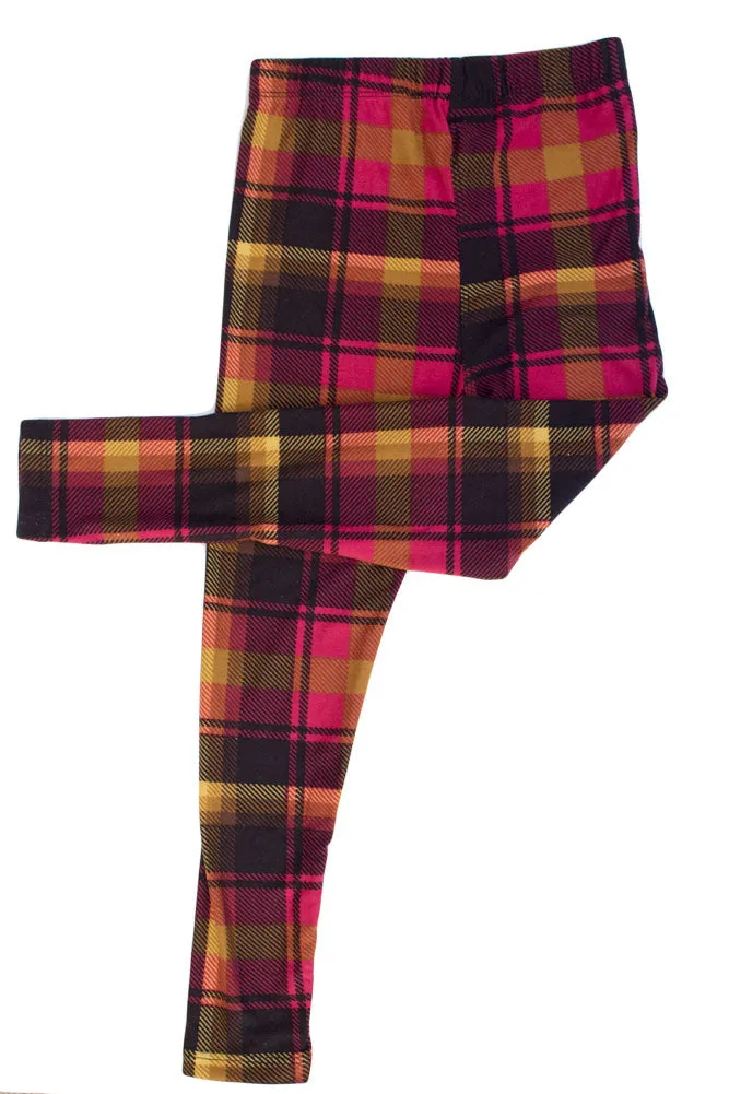 Kid's colorful Red Mustard Plaid Pattern Printed Leggings