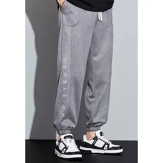 Knitted Casual Tapered Loose Fit Suede Sweatpant