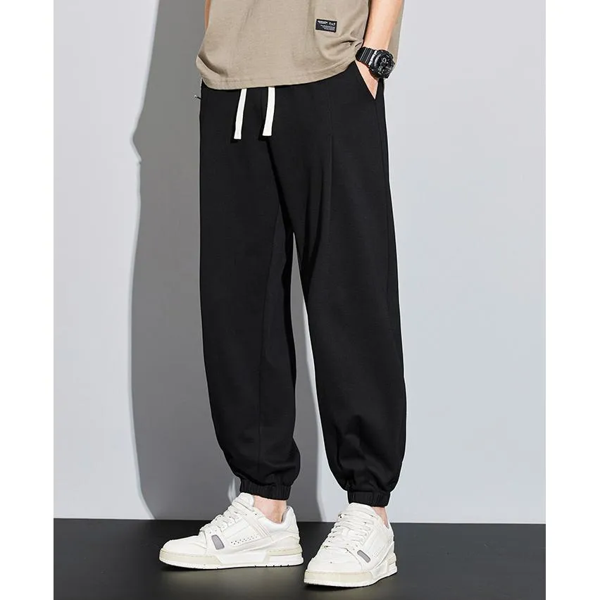 Knitted Solid Color Casual Tapered Loose Fit Sweatpant