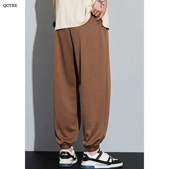 Knitted Solid Color Casual Tapered Loose Fit Sweatpant