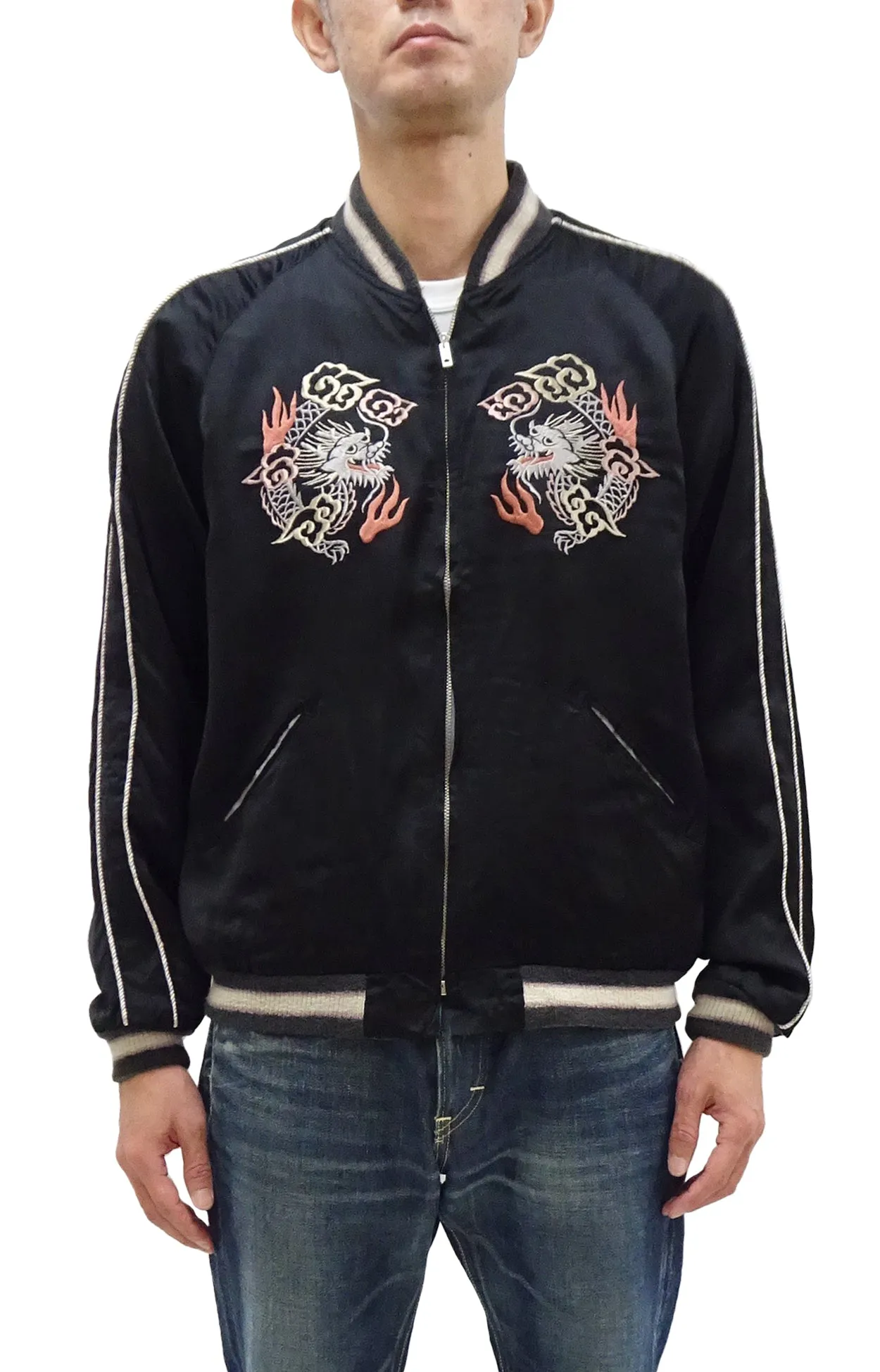 KOSHO & CO. Jacket Tailor Toyo Sukajan Men's Japanese Souvenir Jacket Silver Dragon x Tangled Dragons Embroidery TT15619 TT15619-119