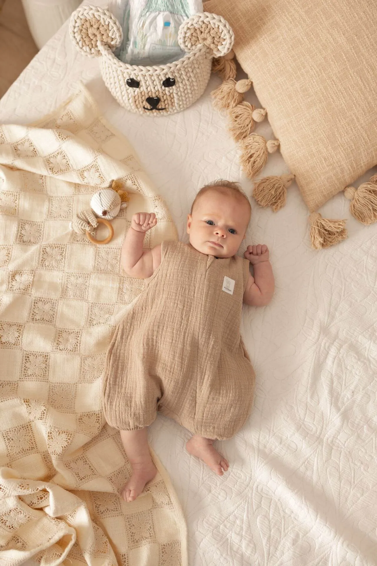 Light Muslin Summer Romper LinenLook - Cappuccino