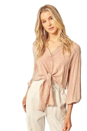 Long Sleeve Waist Tie Tunic Top