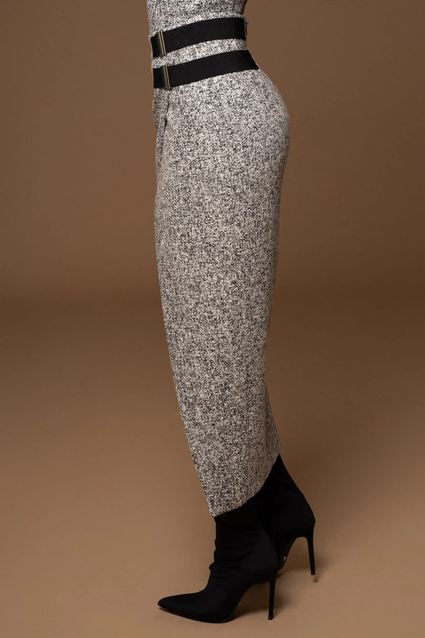 Lt. Grey Gisele Tweed Slit Skirt