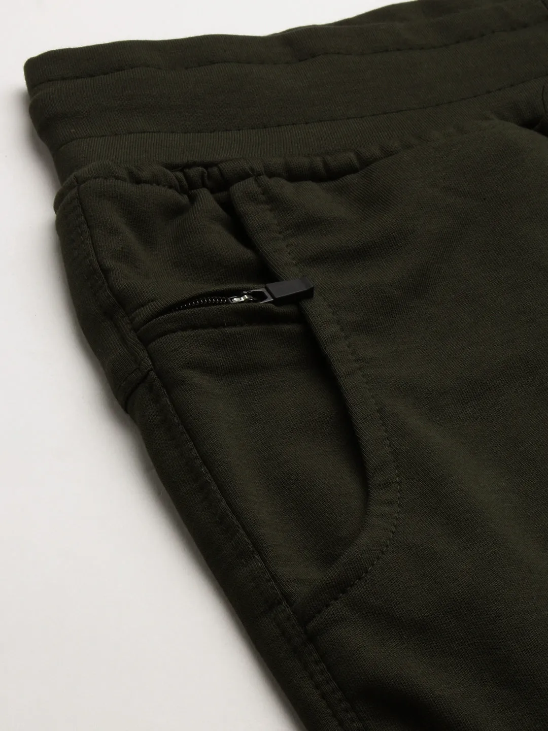 Men Olive Solid Track Pant