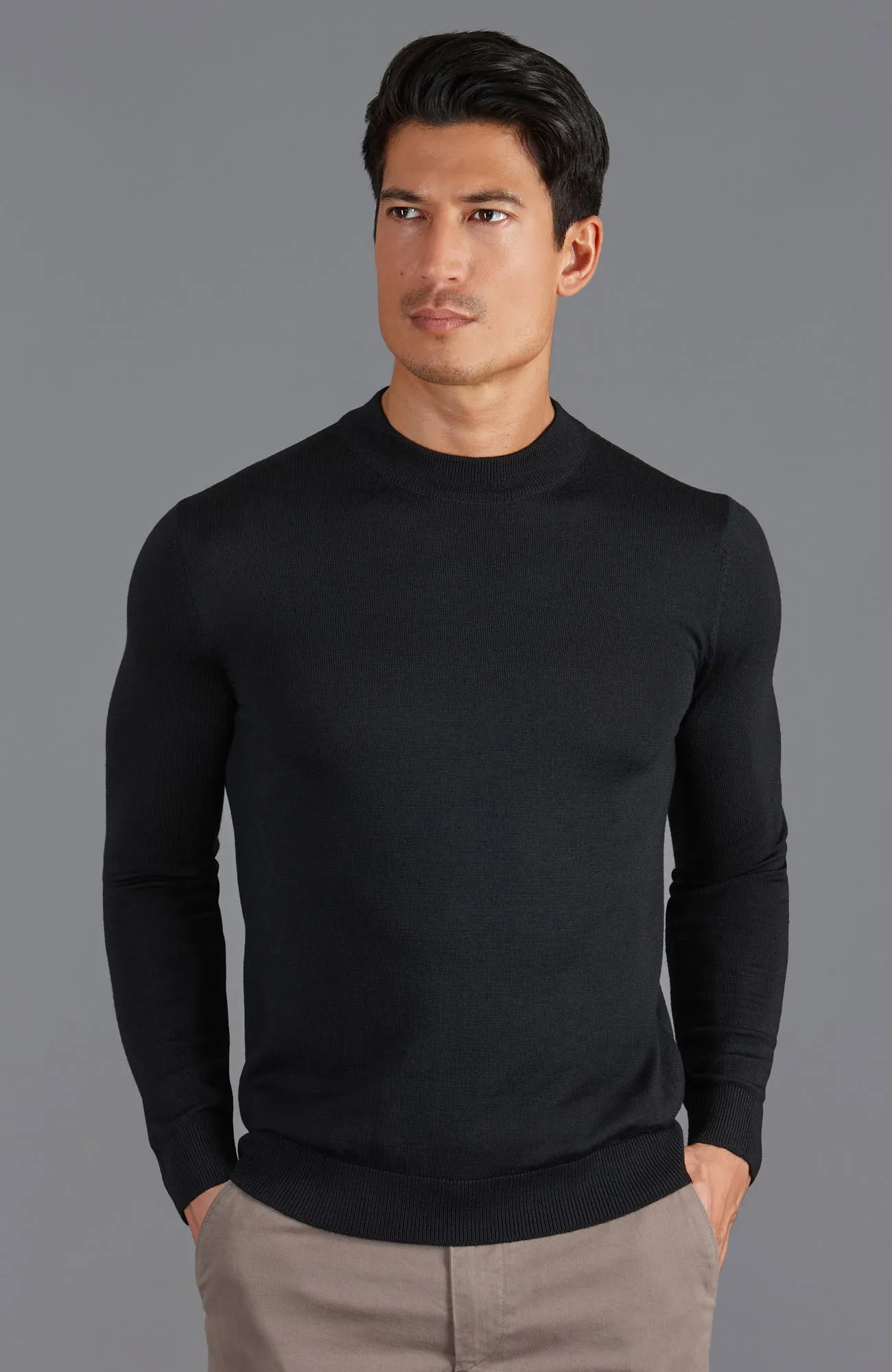 Mens Extra Fine Merino Narrow Mock Turtleneck Jumper