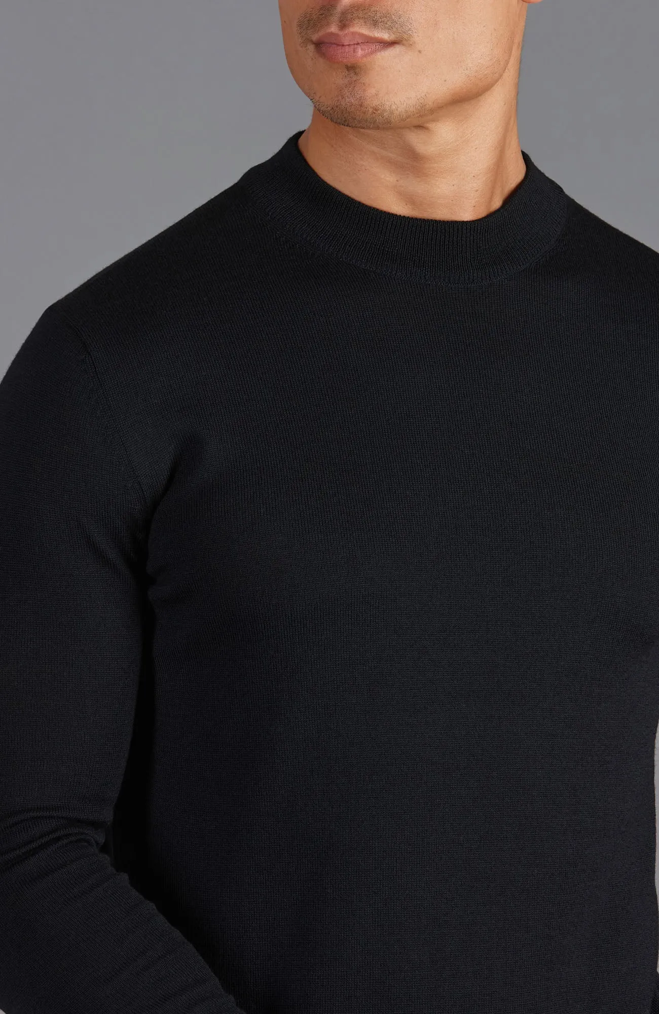 Mens Extra Fine Merino Narrow Mock Turtleneck Jumper